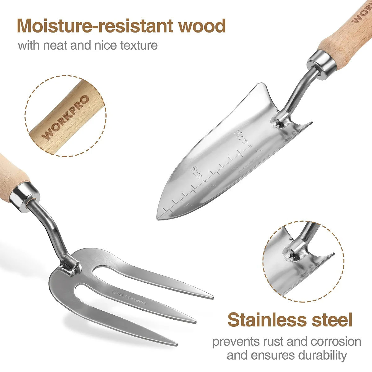 WORKPRO Pink Garden Tools 7 Pcs Set, Stainless Steel Heavy Duty Gardening Tools - Pink Ribbon - Image 5
