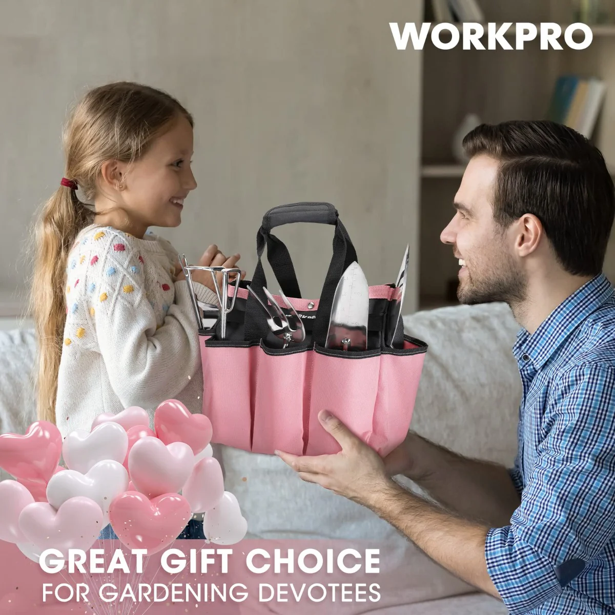 WORKPRO Pink Garden Tools 7 Pcs Set, Stainless Steel Heavy Duty Gardening Tools - Pink Ribbon - Image 8
