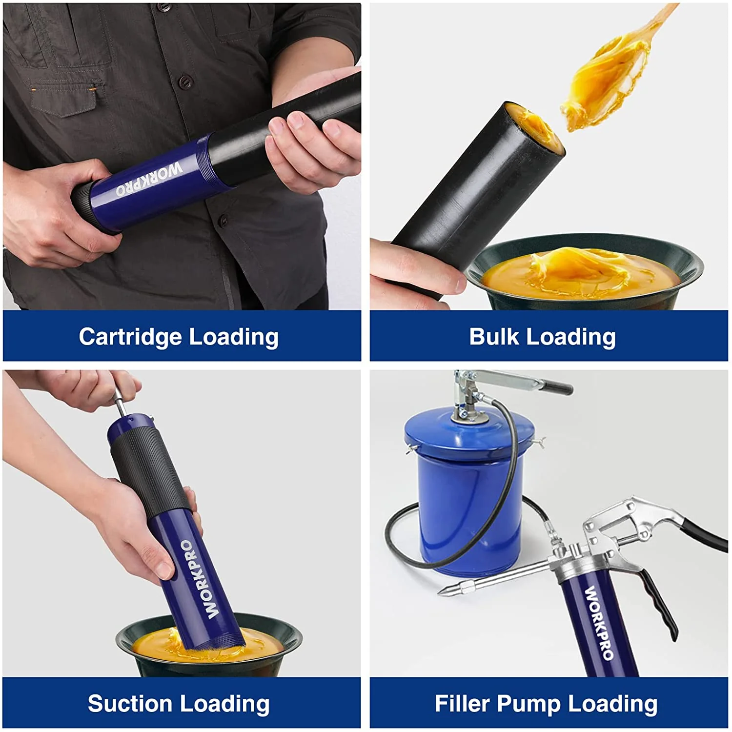 WORKPRO Pistol Grip Grease Gun Set, with 18inch Flexible Hose, 2 Fixed Tubes, 3 Nozzles Included, 14oz Load, 4000 PSI - Image 5