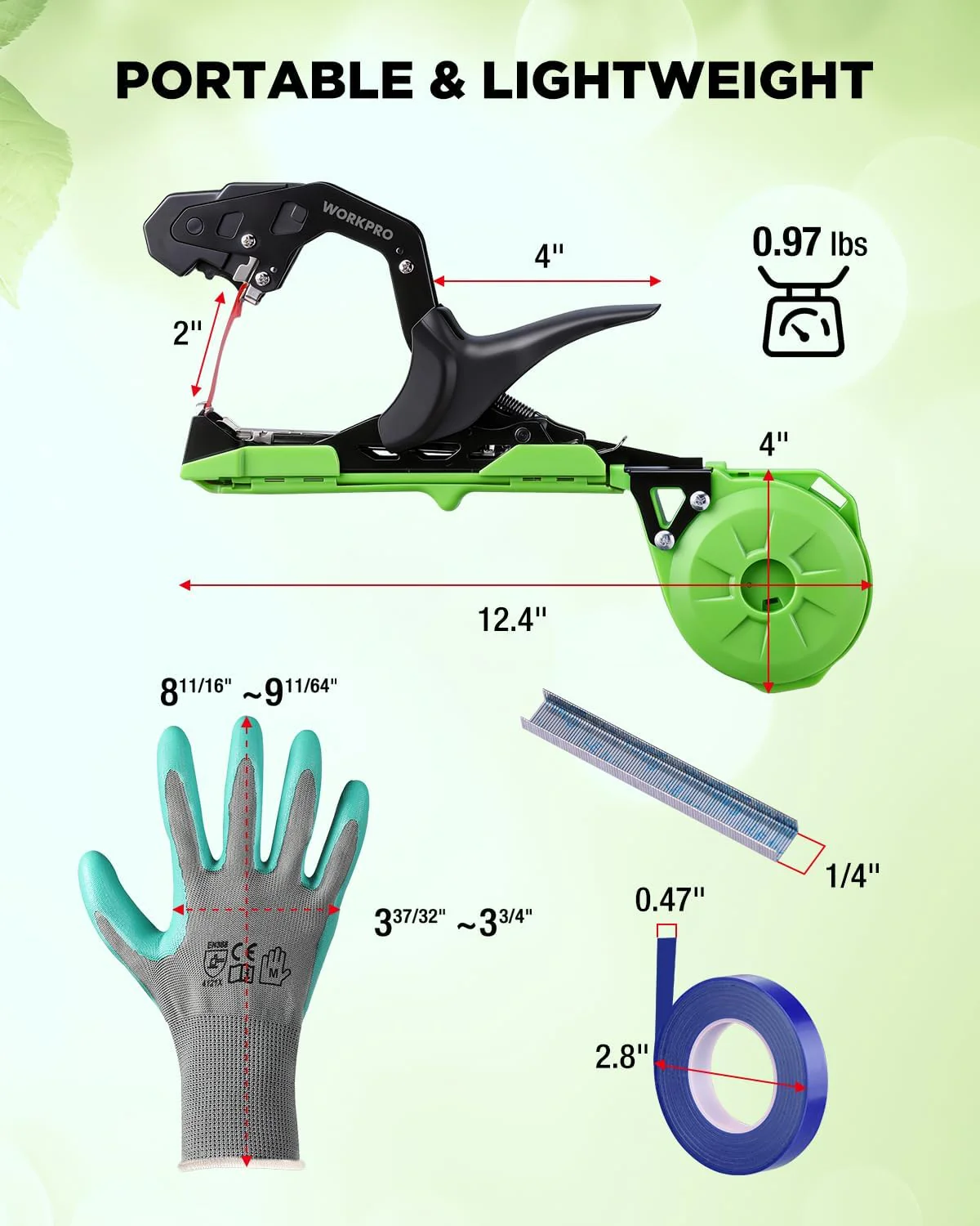 WORKPRO Plant Tying Machine, Lightweight Tape Gun for Tying Vines and Support Plants, Includes Gloves, 20 Rolls of Tape, 10,000 Staples, Ideal for Tomatoes, Grapes, Cucumber and Vegetables - Image 3