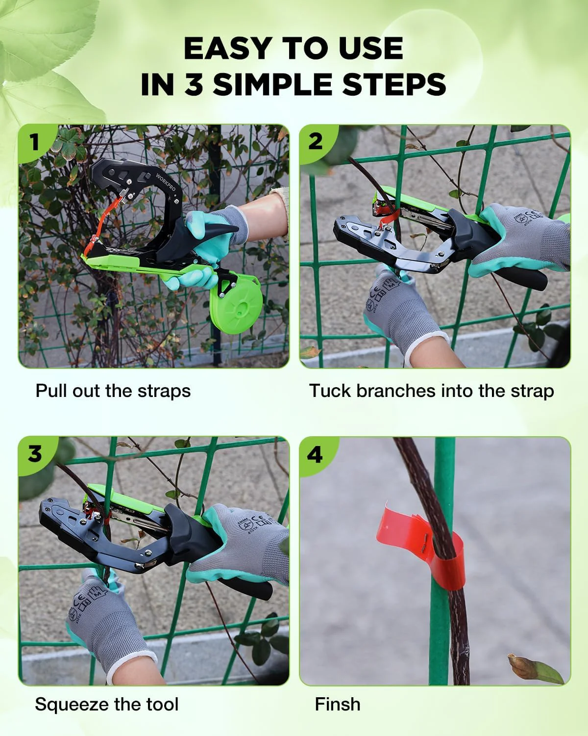 WORKPRO Plant Tying Machine, Lightweight Tape Gun for Tying Vines and Support Plants, Includes Gloves, 20 Rolls of Tape, 10,000 Staples, Ideal for Tomatoes, Grapes, Cucumber and Vegetables - Image 8