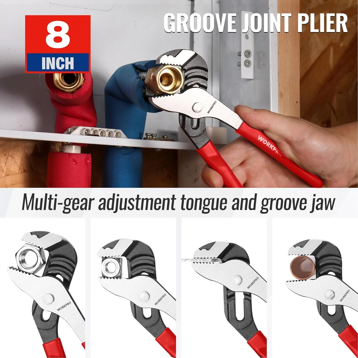 WORKPRO Pliers Set, 3-Piece Plier Tool Set with Soft Handle, 6" Needle Nose, 6" Slip Joint, 8" Groove Joint Plier for DIY & Home Use - Image 6