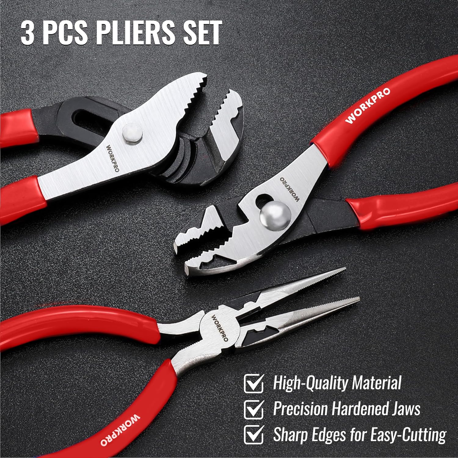 WORKPRO Pliers Set, 3-Piece Plier Tool Set with Soft Handle, 6" Needle Nose, 6" Slip Joint, 8" Groove Joint Plier for DIY & Home Use - Image 7