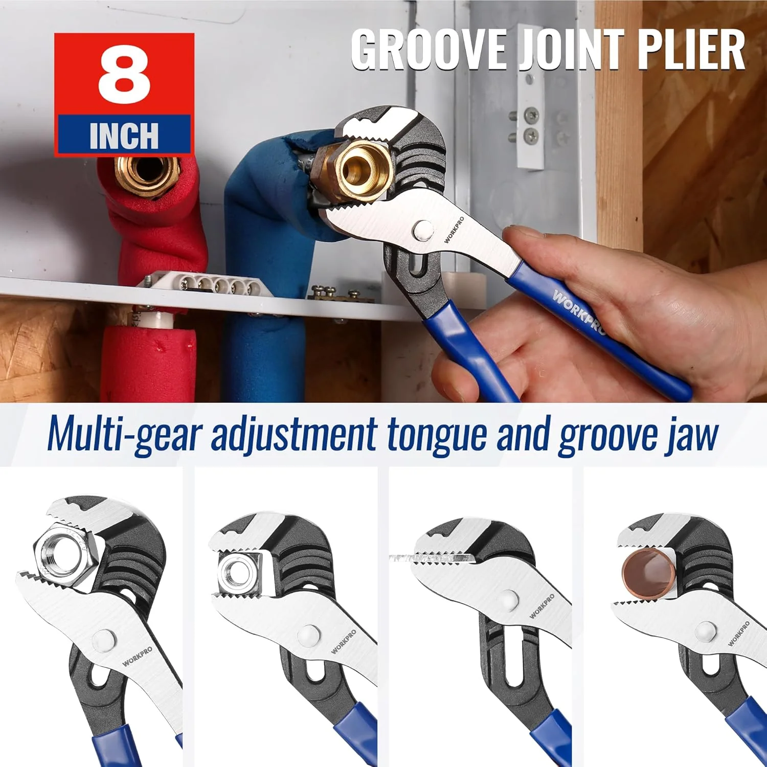 WORKPRO Pliers Set, 3-Piece Plier Tool Set with Soft Handle, 6" Needle Nose, 6" Slip Joint, 8" Groove Joint Plier for DIY & Home Use - Image 4
