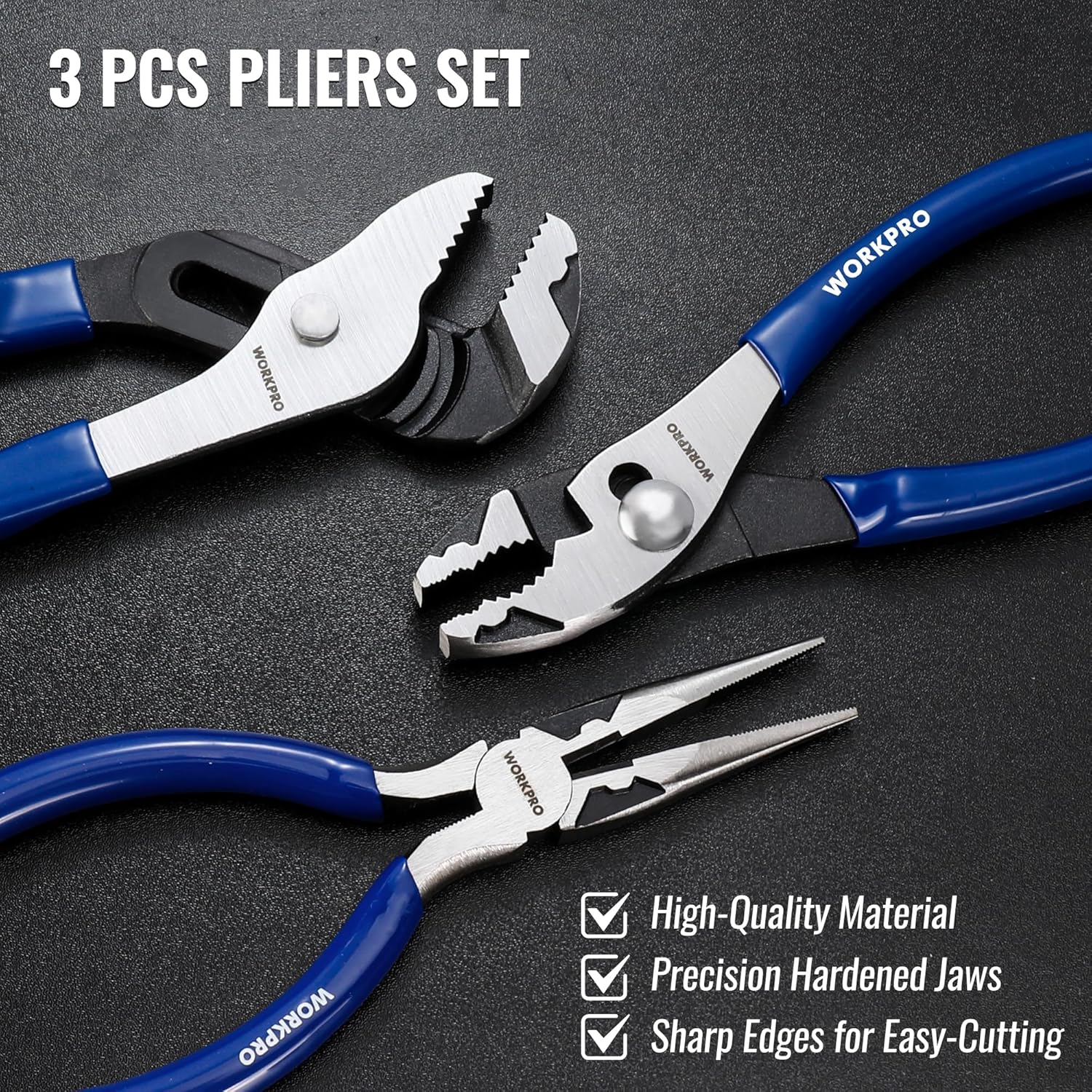 WORKPRO Pliers Set, 3-Piece Plier Tool Set with Soft Handle, 6" Needle Nose, 6" Slip Joint, 8" Groove Joint Plier for DIY & Home Use - Image 7