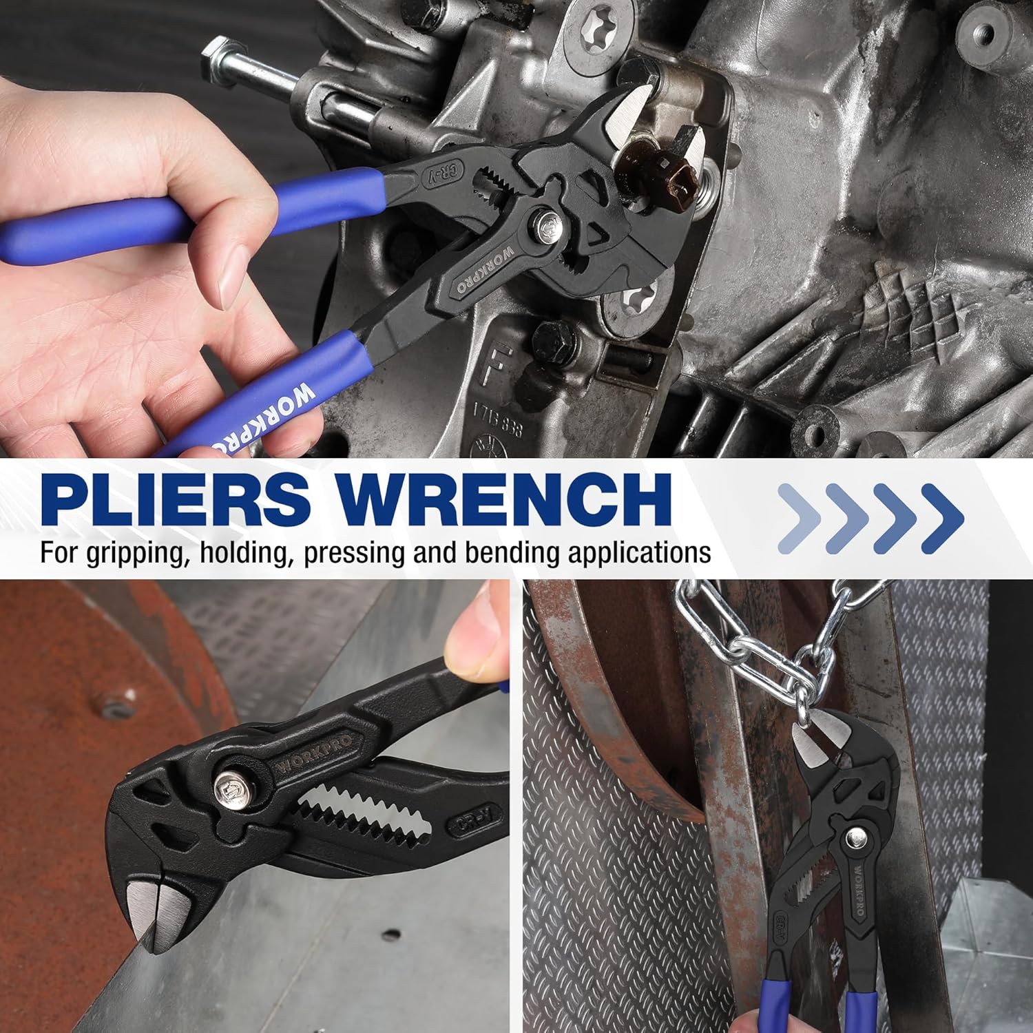 WORKPRO Pliers Wrench Set, 7 & 10-Inch CR-V Construction Wrench Pliers, Adjustable Parallel Smooth Jaw Pliers, Black Finish, Groove Lock Mechanism - Image 8