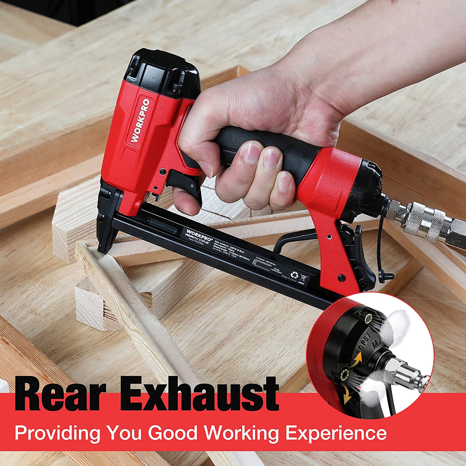 WORKPRO Pneumatic 20 Gauge Staple Gun for Carpentry Woodworking and DIY Projects - Image 6