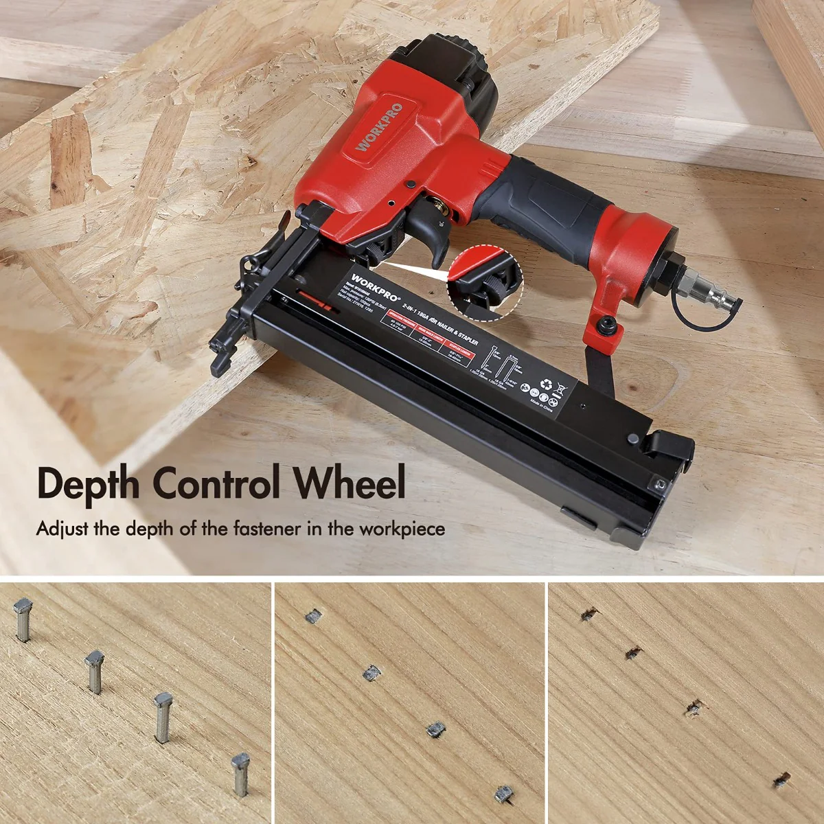 WORKPRO Pneumatic 2 in 1 Brad Nailer with 400pcs Nails/ 300 Pcs Staples - Image 5