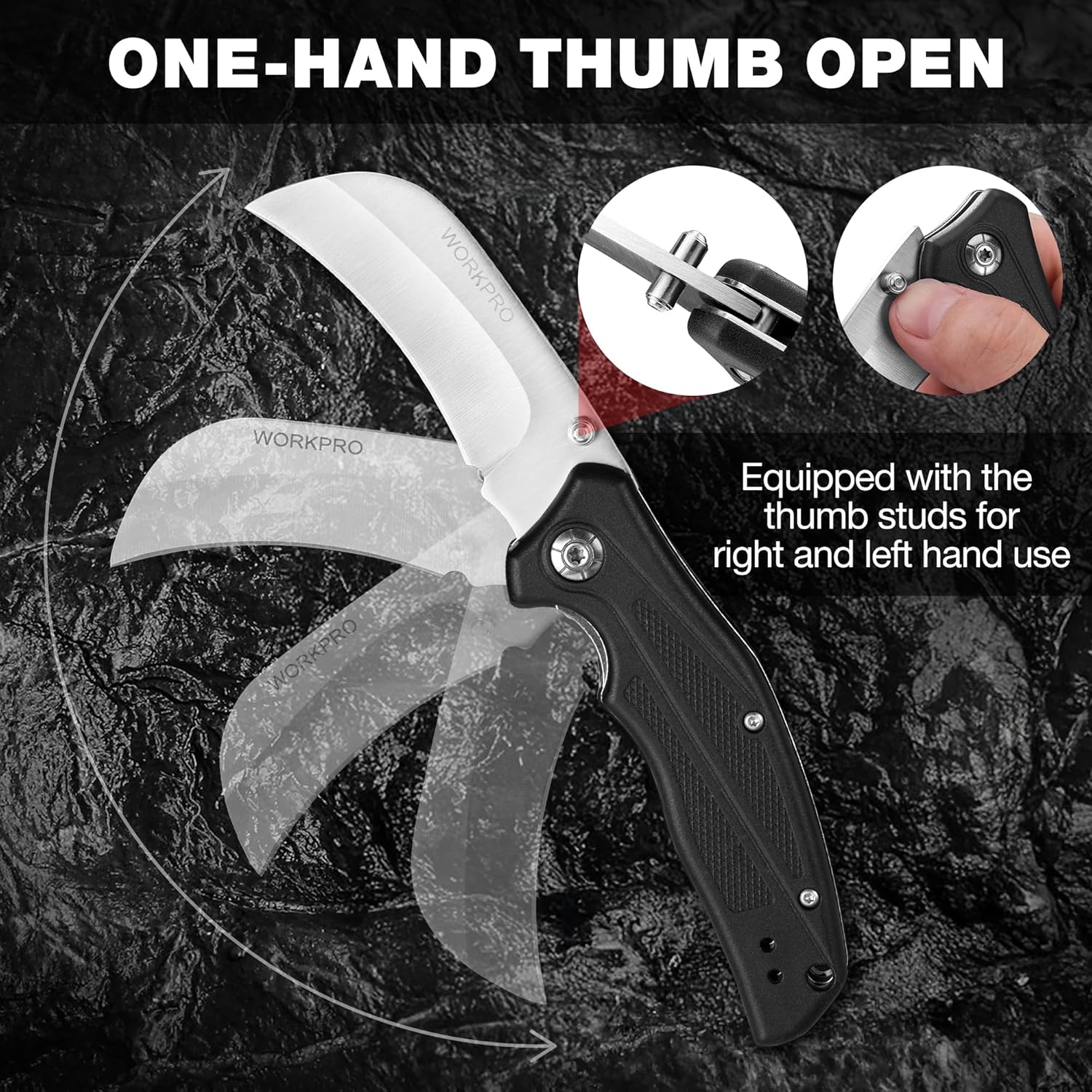 WORKPRO Pocket Knife, Hawkbill Folding Utility Knife with Lanyard Hole and Belt Clip, Electrician Knife for Cable Skinning and Carpet, Linoleum, Cardboard, Rope, Wire Cutting - Image 4