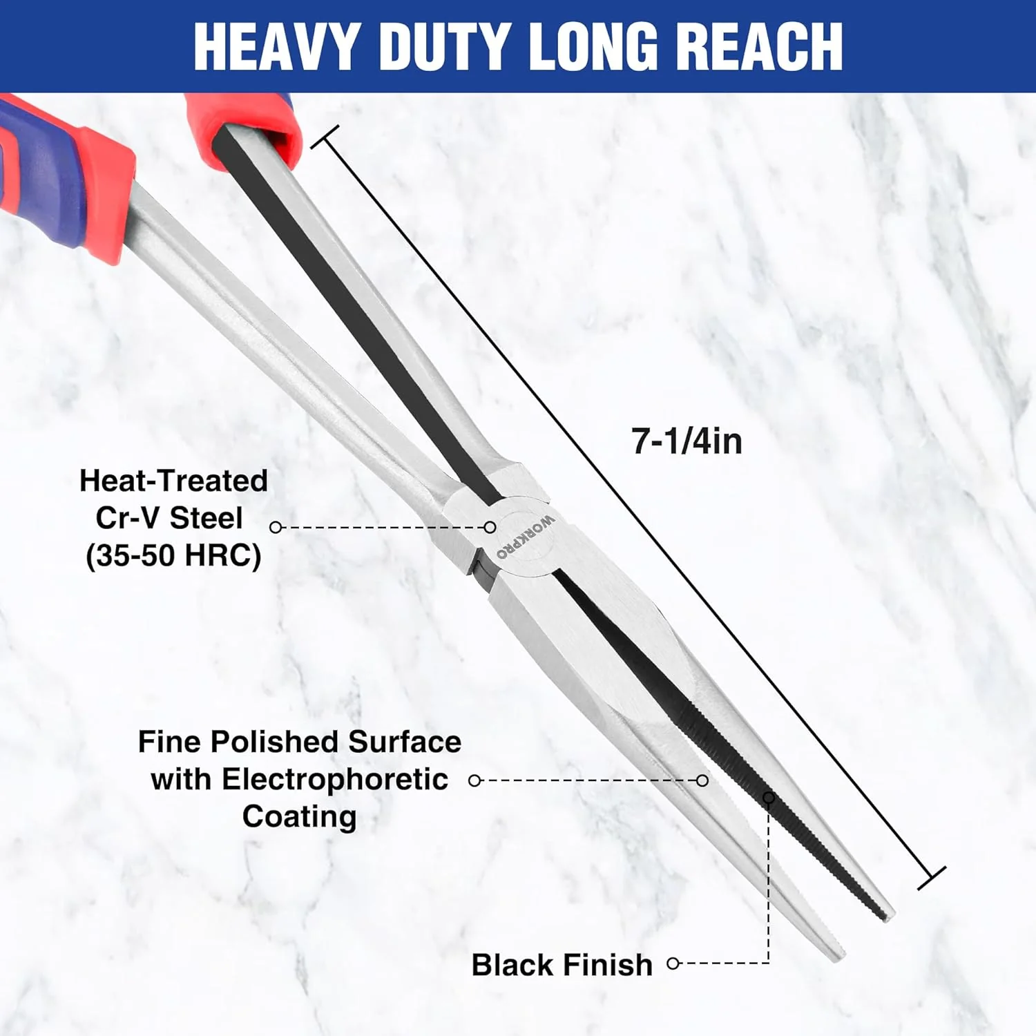 WORKPRO Premium 11” Extra Long Needle Nose Pliers, Paper Clamp Precision, Heavy-Duty CRV Steel, Soft Grip - Image 3