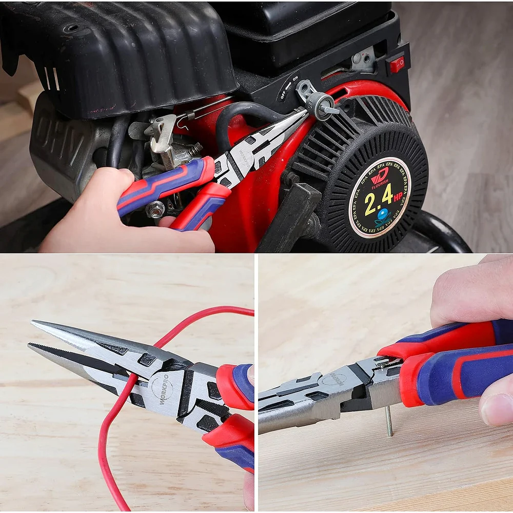 WORKPRO Premium 8” Needle Nose Pliers, Paper Clamp Precision, Heavy-Duty CRV Steel, Large Soft Grip with Wire Cutter, Long Nose Cutting Pliers, W031269 - Image 6