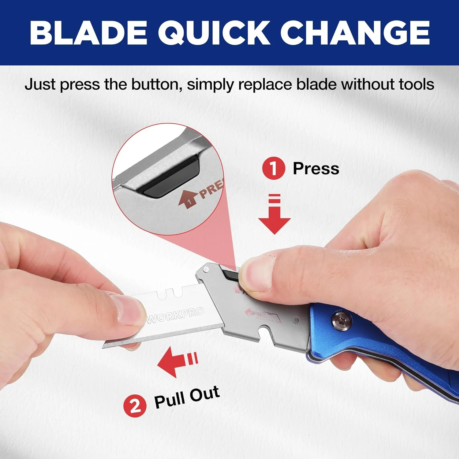WORKPRO Premium Axis Lock Utility Knife Folding, Heavy Duty Metal Box Cutter with Quick Open Lock, Quick Change Blade Razor Knife, Foldable Pocket Knife with Belt Clip - Image 3