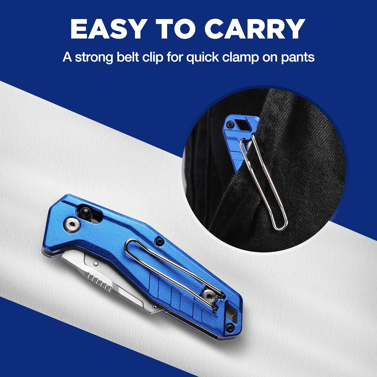 WORKPRO Premium Axis Lock Utility Knife Folding, Heavy Duty Metal Box Cutter with Quick Open Lock, Quick Change Blade Razor Knife, Foldable Pocket Knife with Belt Clip - Image 5