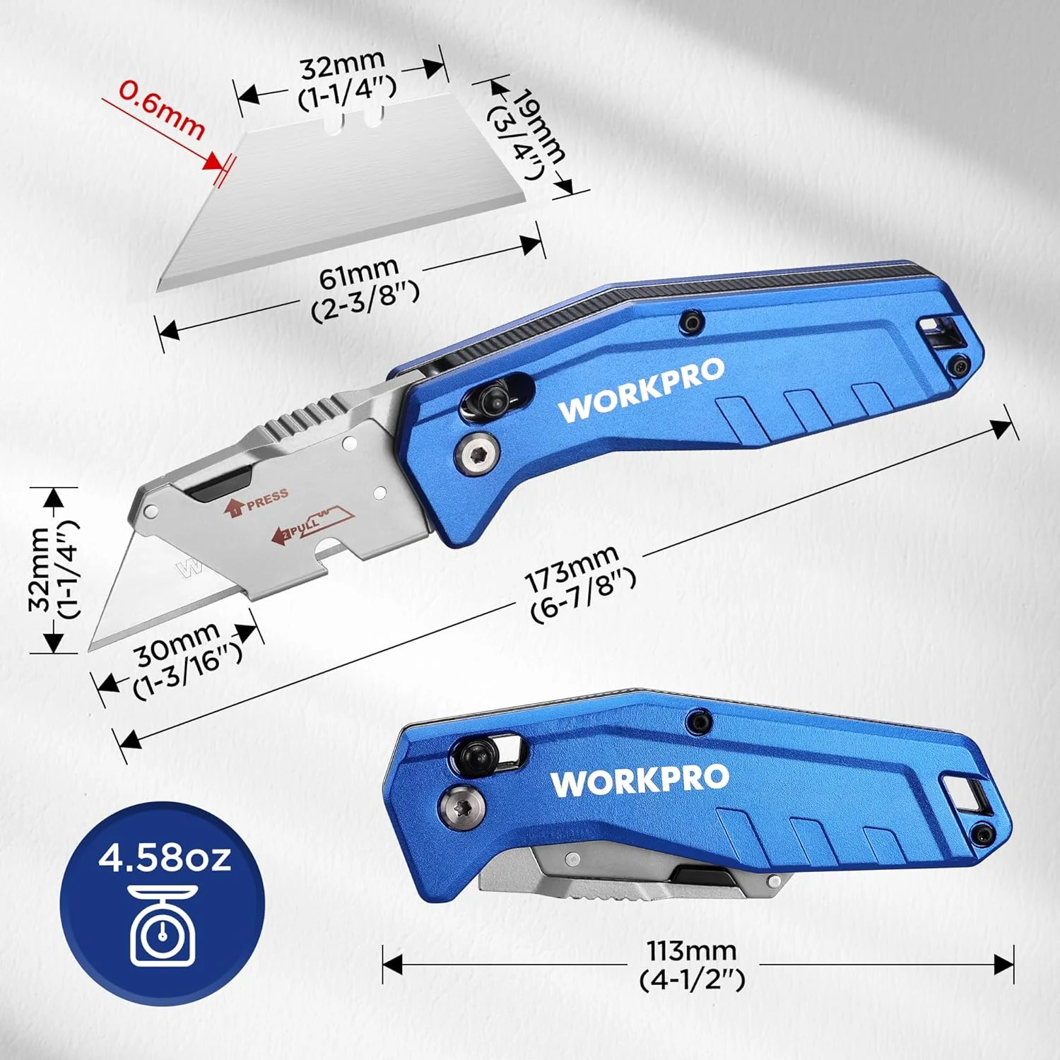 WORKPRO Premium Axis Lock Utility Knife Folding, Heavy Duty Metal Box Cutter with Quick Open Lock, Quick Change Blade Razor Knife, Foldable Pocket Knife with Belt Clip - Image 6