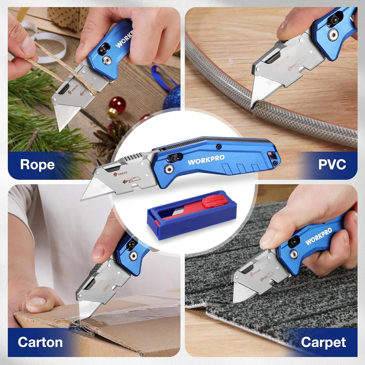 WORKPRO Premium Axis Lock Utility Knife Folding, Heavy Duty Metal Box Cutter with Quick Open Lock, Quick Change Blade Razor Knife, Foldable Pocket Knife with Belt Clip - Image 7