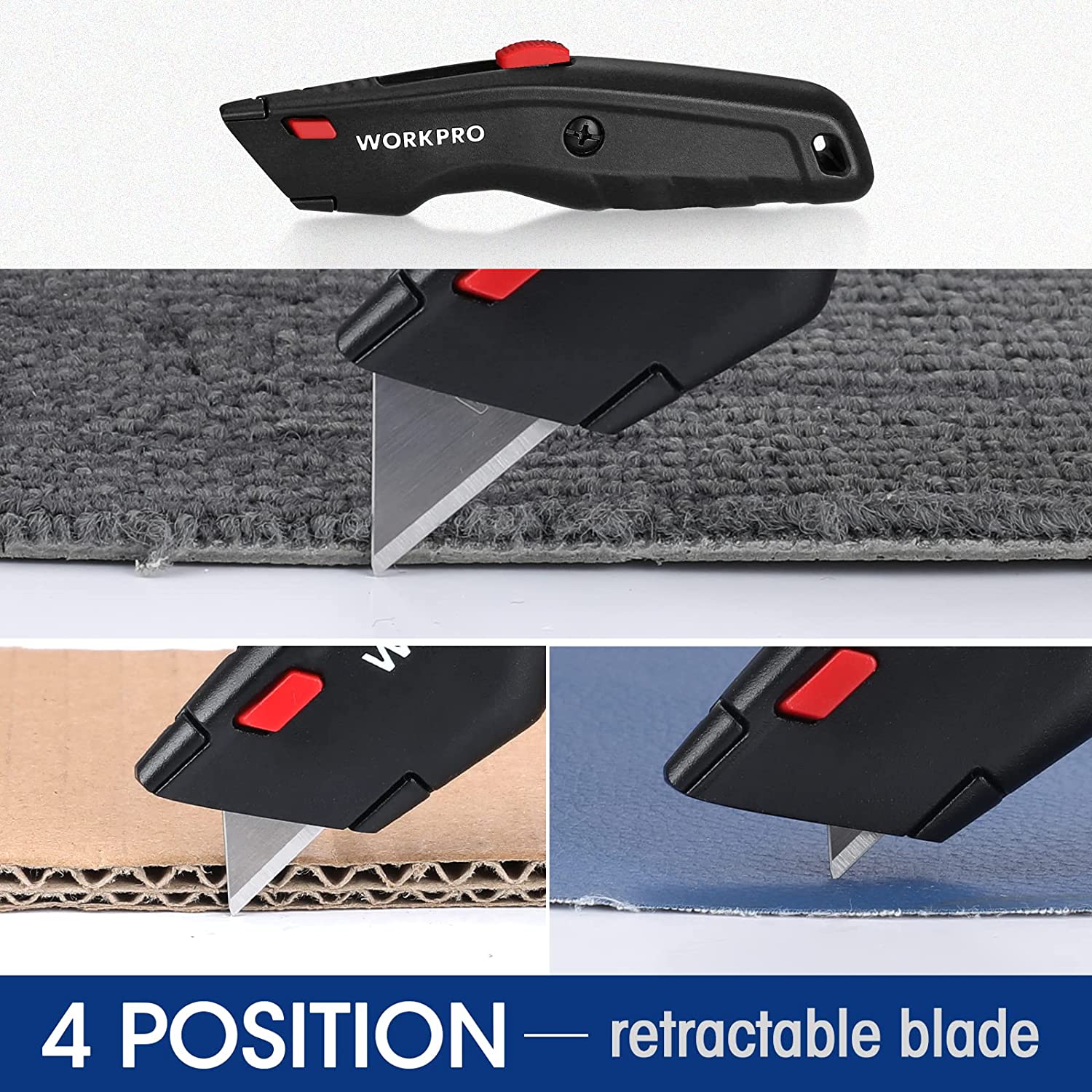 WORKPRO Premium Utility Knife, Retractable All Metal Heavy Duty Box Cutter, Quick Change Blade Razor Knife, with 10 Extra Blades - Image 4