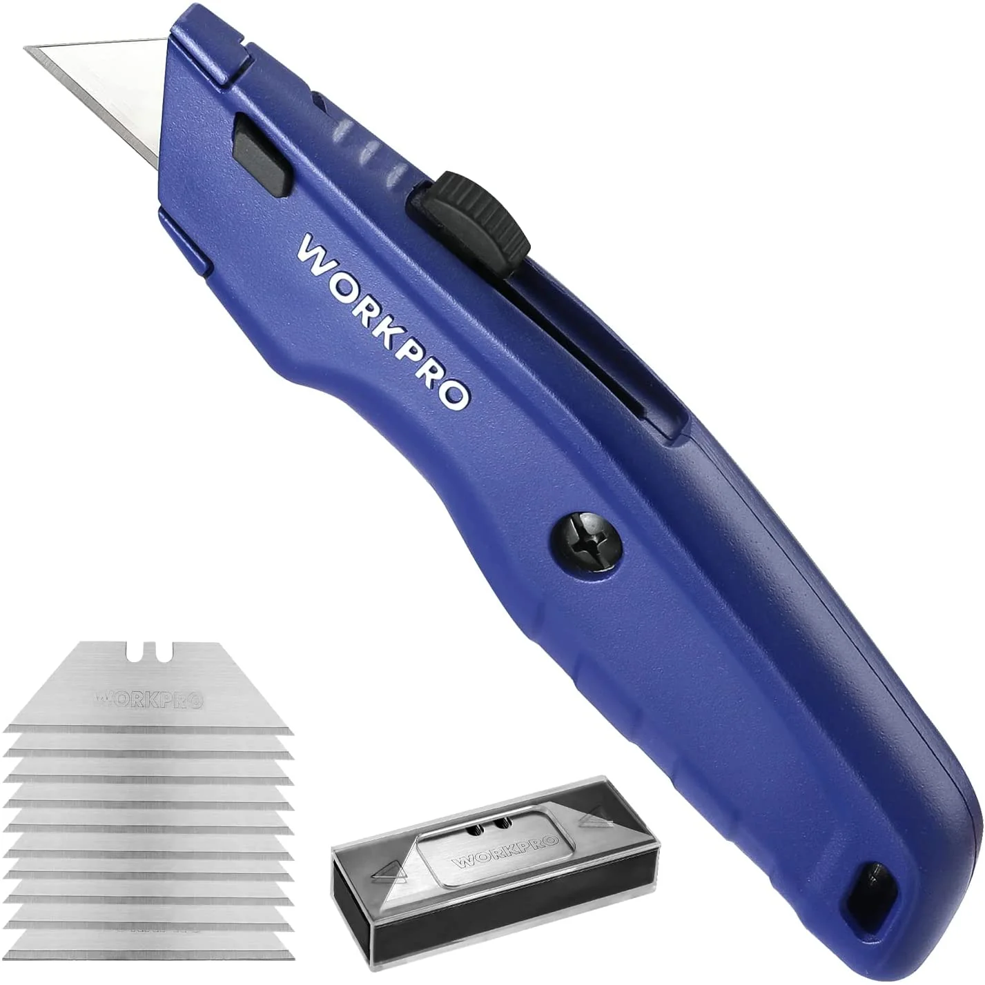 WORKPRO Premium Utility Knife, Retractable All Metal Heavy Duty Box Cutter, Quick Change Blade Razor Knife, with 10 Extra Blades - Image 7