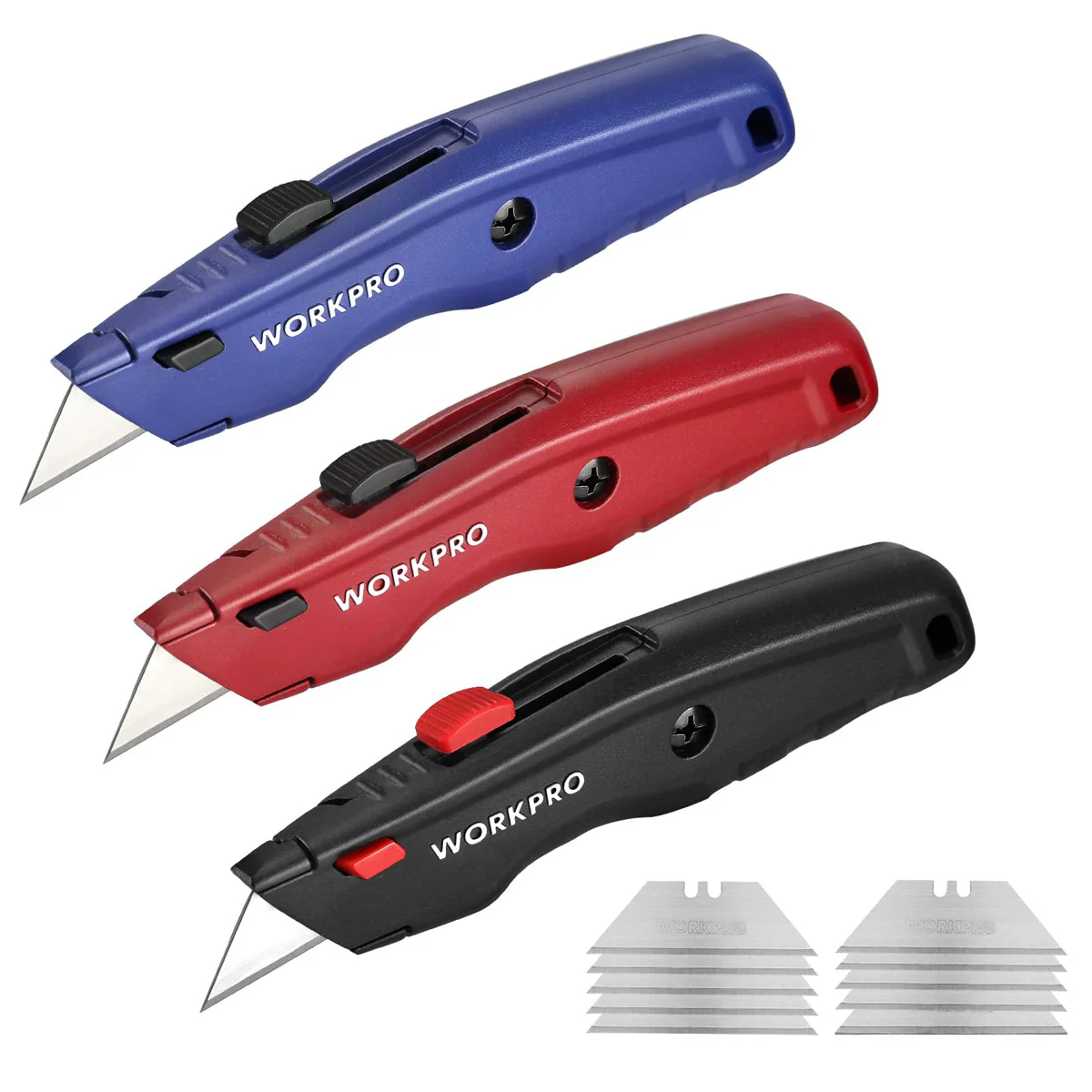 WORKPRO Premium Utility Knife, Retractable All Metal Heavy Duty Box Cutter, Quick Change Blade Razor Knife, with 10 Extra Blades - Image 9