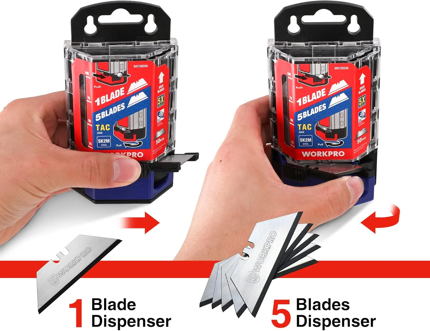 WORKPRO Premium Utility Knife Blades, TAC Diamond Coated SK2M, 50-Pack Utility Blades Replacement with Dispenser - Image 5