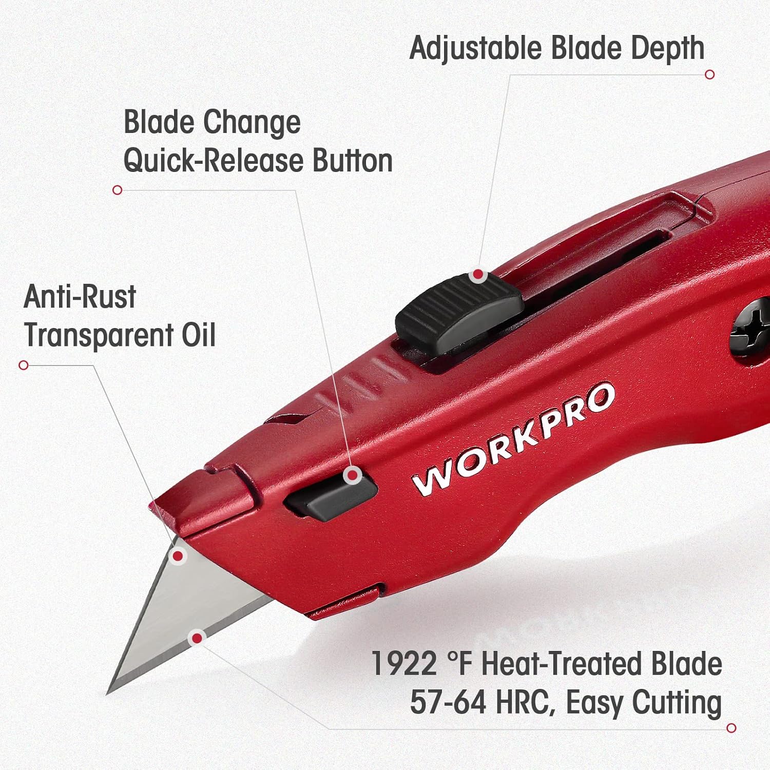 WORKPRO Premium Utility Knife, Retractable All Metal Heavy Duty Box Cutter, Quick Change Blade Razor Knife, 3PCS with 10 Extra Blades - Image 2