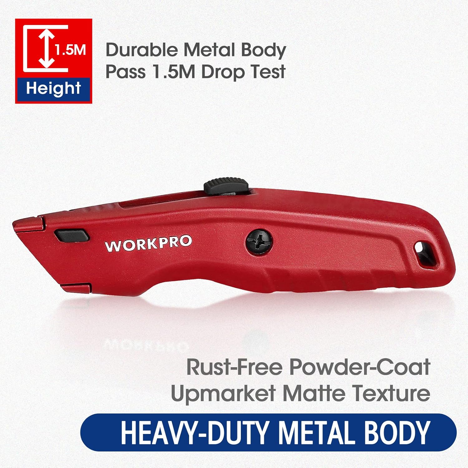 WORKPRO Premium Utility Knife, Retractable All Metal Heavy Duty Box Cutter, Quick Change Blade Razor Knife, 3PCS with 10 Extra Blades - Image 3