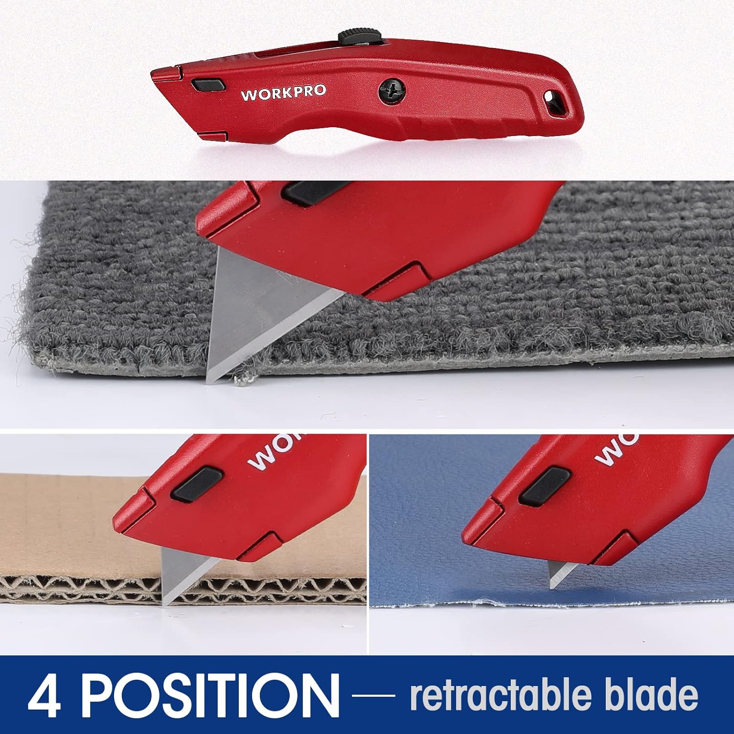 WORKPRO Premium Utility Knife, Retractable All Metal Heavy Duty Box Cutter, Quick Change Blade Razor Knife, 3PCS with 10 Extra Blades - Image 5