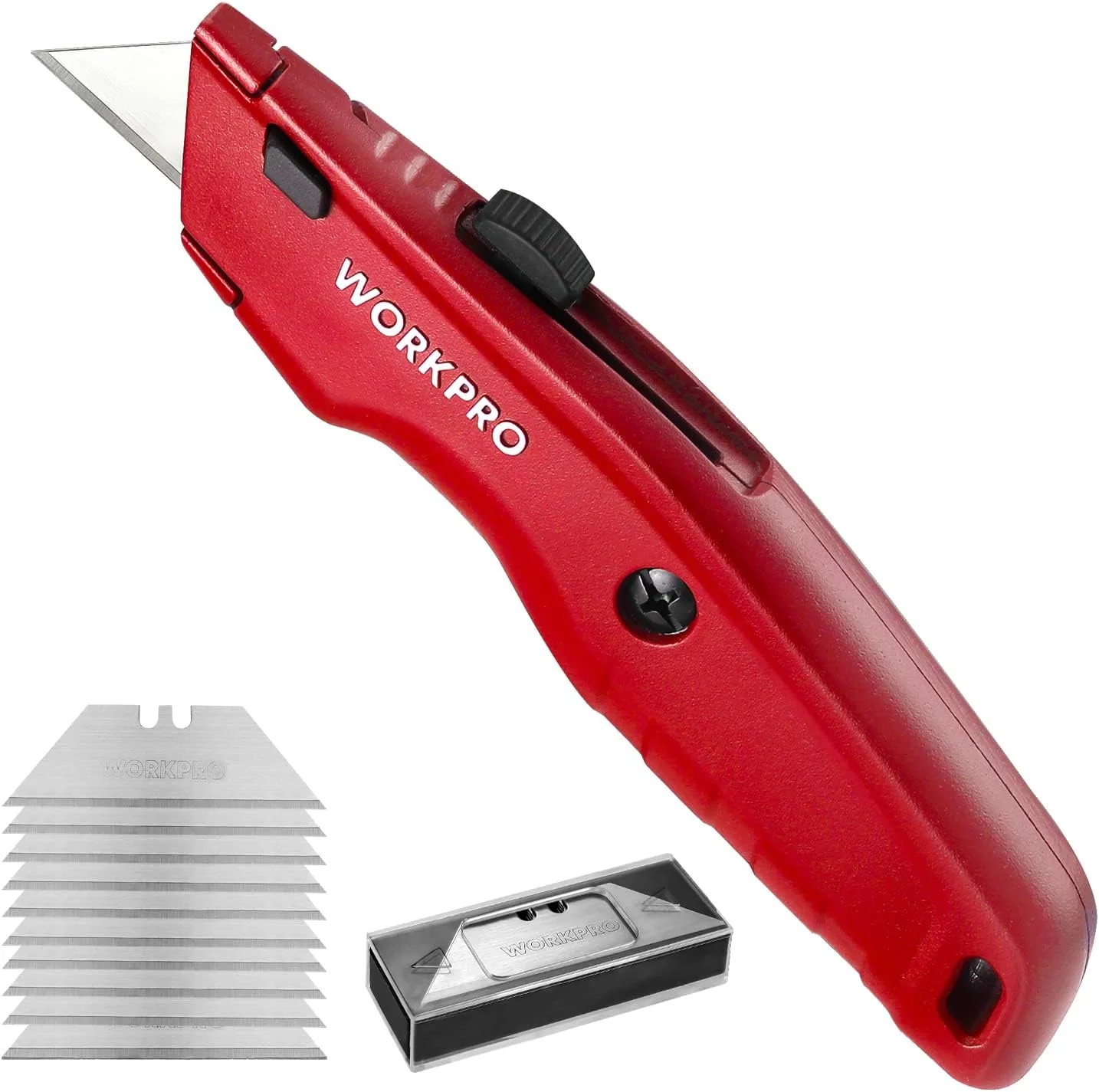 WORKPRO Premium Utility Knife, Retractable All Metal Heavy Duty Box Cutter, Quick Change Blade Razor Knife, 3PCS with 10 Extra Blades - Image 9