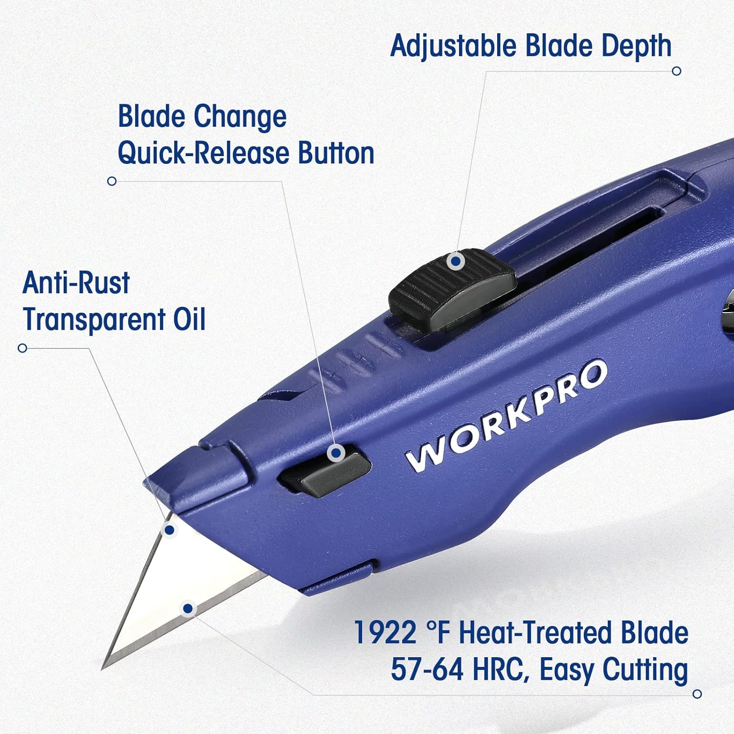 WORKPRO Premium Utility Knife, Retractable All Metal Heavy Duty Box Cutter, Quick Change Blade Razor Knife, with 10 Extra Blades - Image 2