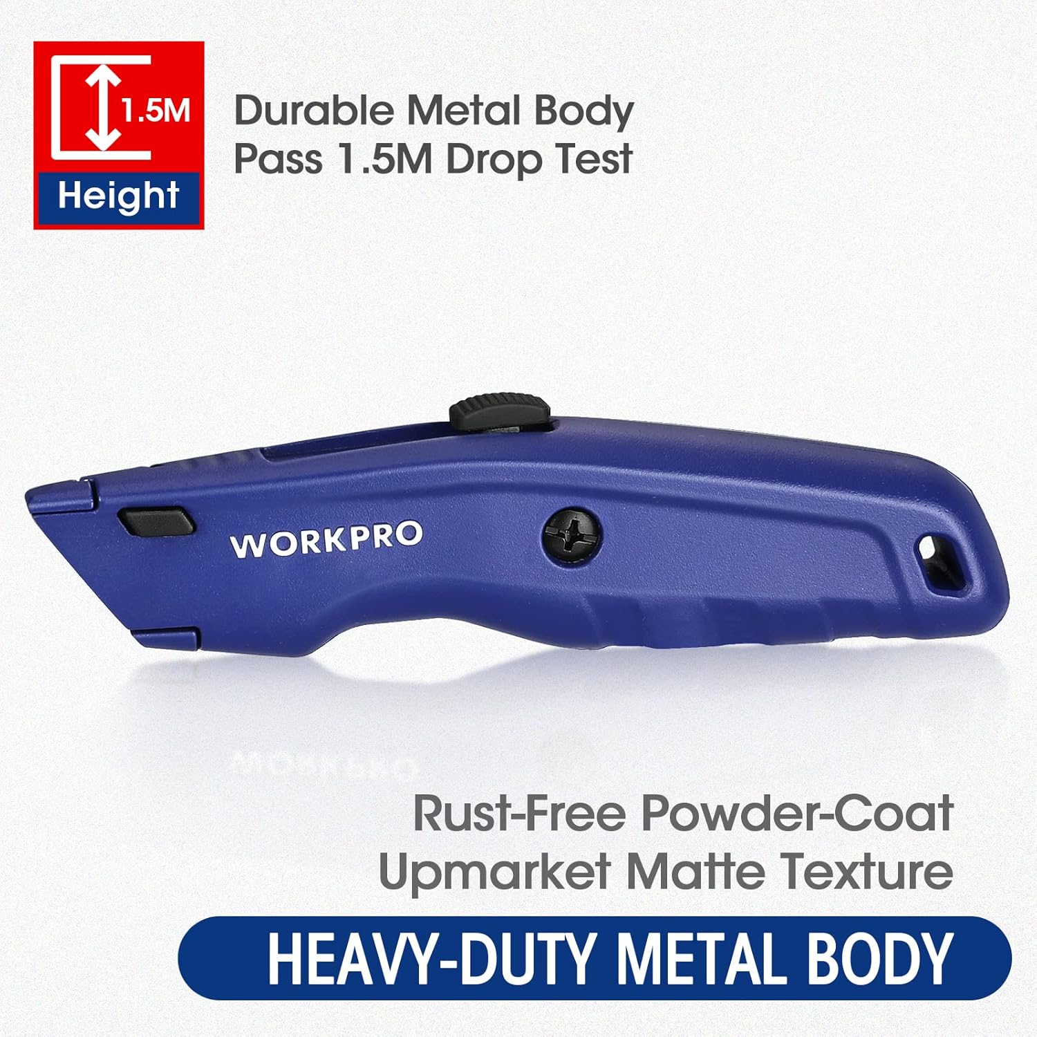 WORKPRO Premium Utility Knife, Retractable All Metal Heavy Duty Box Cutter, Quick Change Blade Razor Knife, with 10 Extra Blades - Image 3