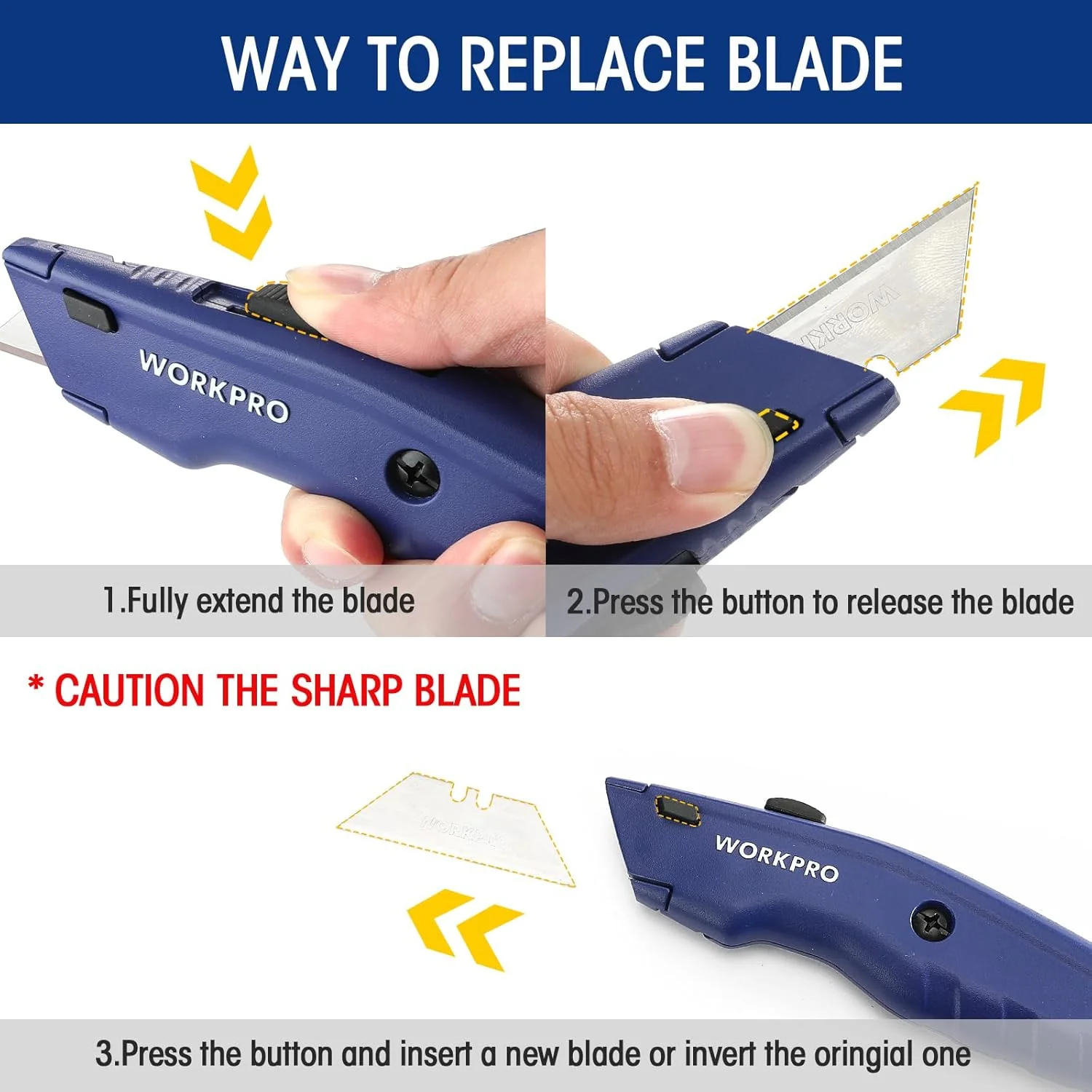 WORKPRO Premium Utility Knife, Retractable All Metal Heavy Duty Box Cutter, Quick Change Blade Razor Knife, with 10 Extra Blades - Image 6