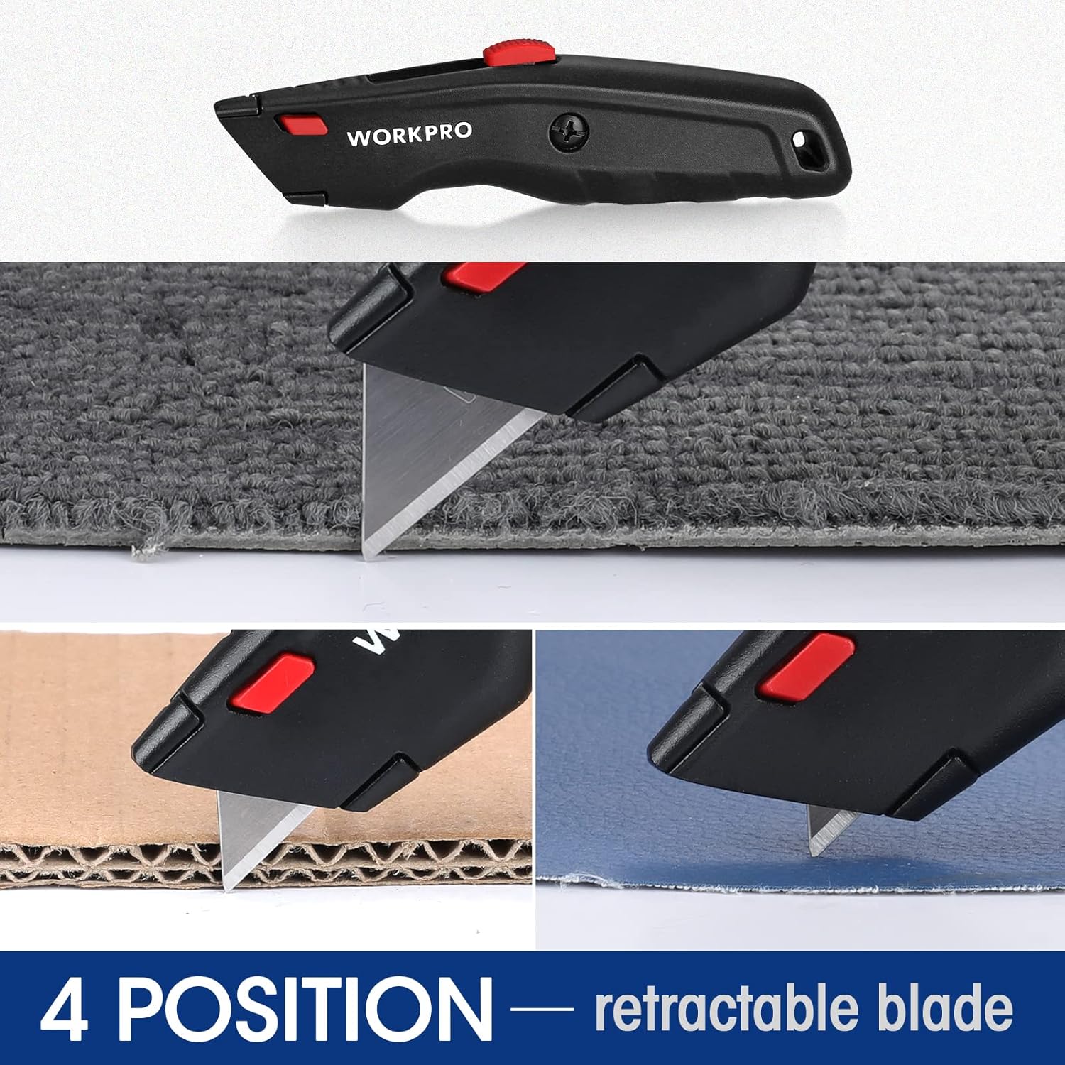 WORKPRO Premium Utility Knife, Retractable All Metal Heavy Duty Box Cutter, Quick Change Blade Razor Knife, with 10 Extra Blades - Image 5