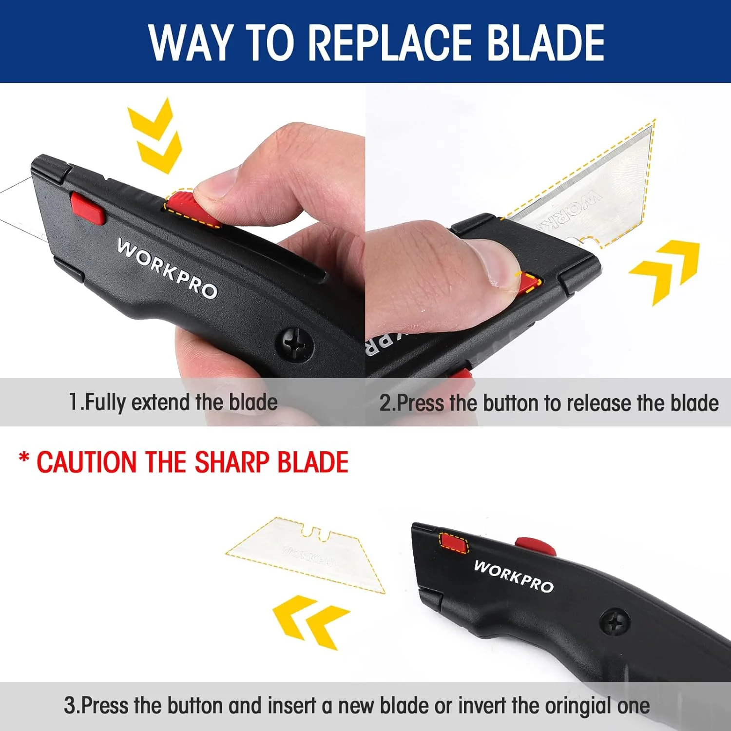 WORKPRO Premium Utility Knife, Retractable All Metal Heavy Duty Box Cutter, Quick Change Blade Razor Knife, with 10 Extra Blades - Image 6