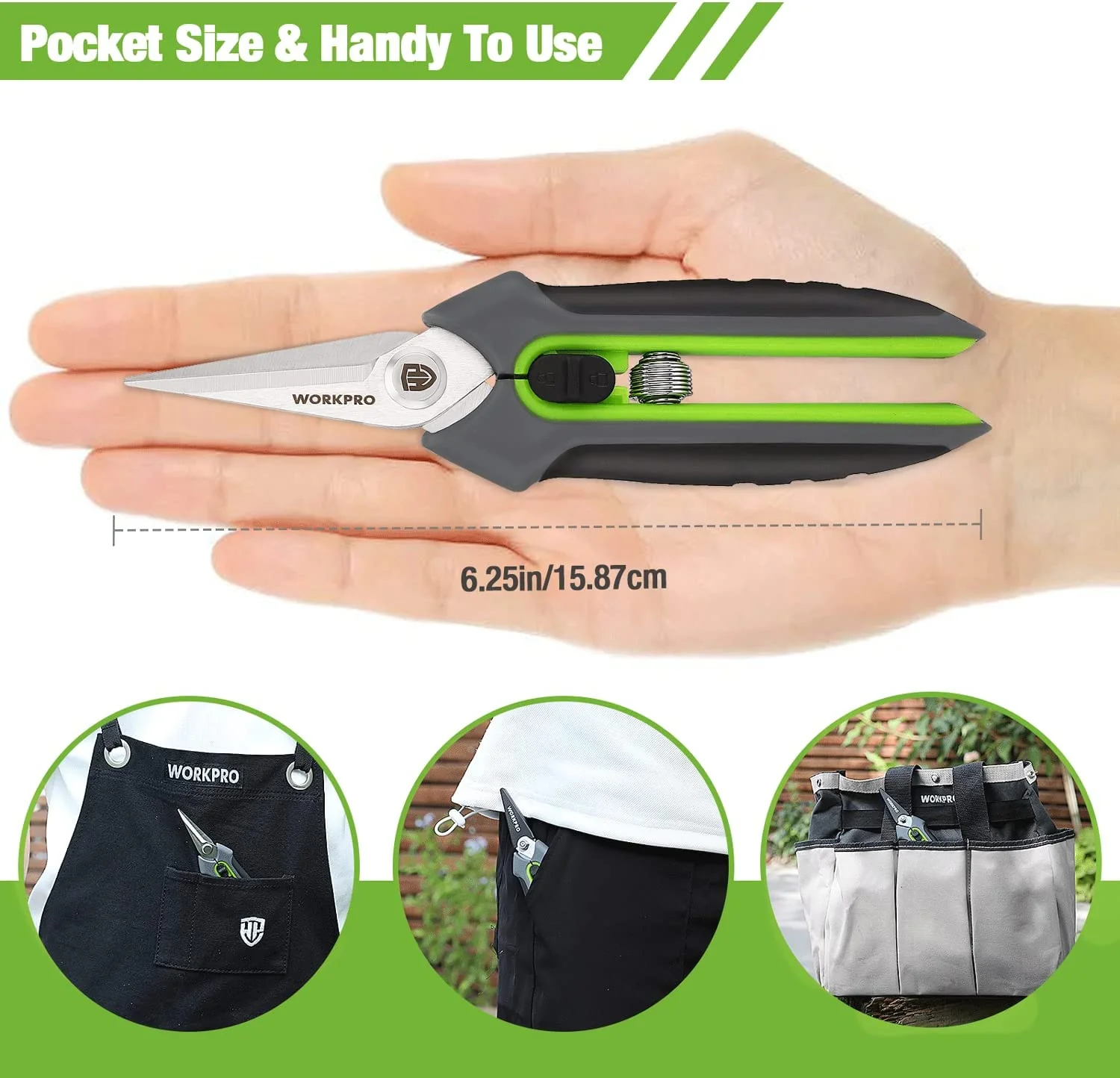 WORKPRO Pruning Shears, 6.25'' Gardening Hand Scissors with Sheath, Stainless Steel Straight Blade Hand Pruner for Precision Pruning and Trimming - Image 4