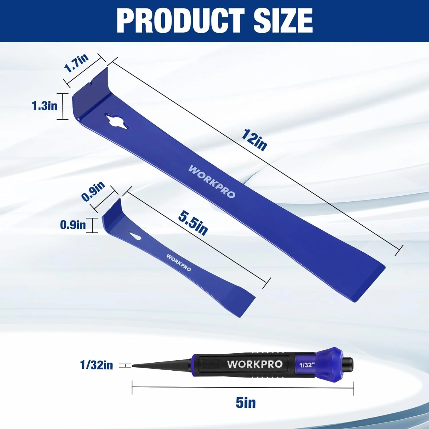 WORKPRO Pry Bar and Nail Punch Set, 5-1/2" Mini Pry Bar, 12" Prybar, 5" Nail Setter, 3-IN-1 Utility Claw Bar for prying, scraping, lifting, pulling, Perfect for Home Remolding & Woodworking - Image 6