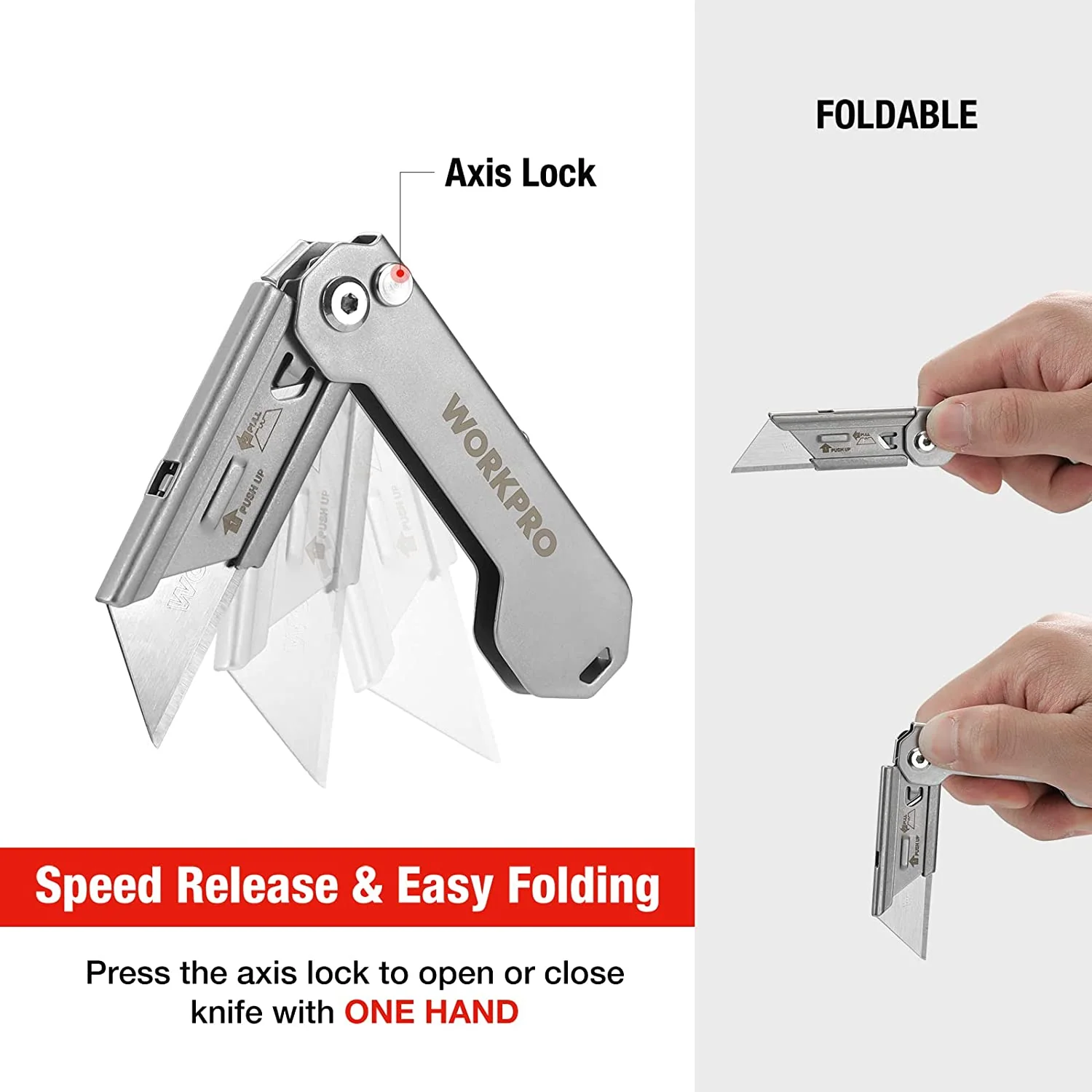 WORKPRO Quick Change Folding Pocket Utility Knife Mini Stainless Steel Folding Knife with Belt Clip - Image 5