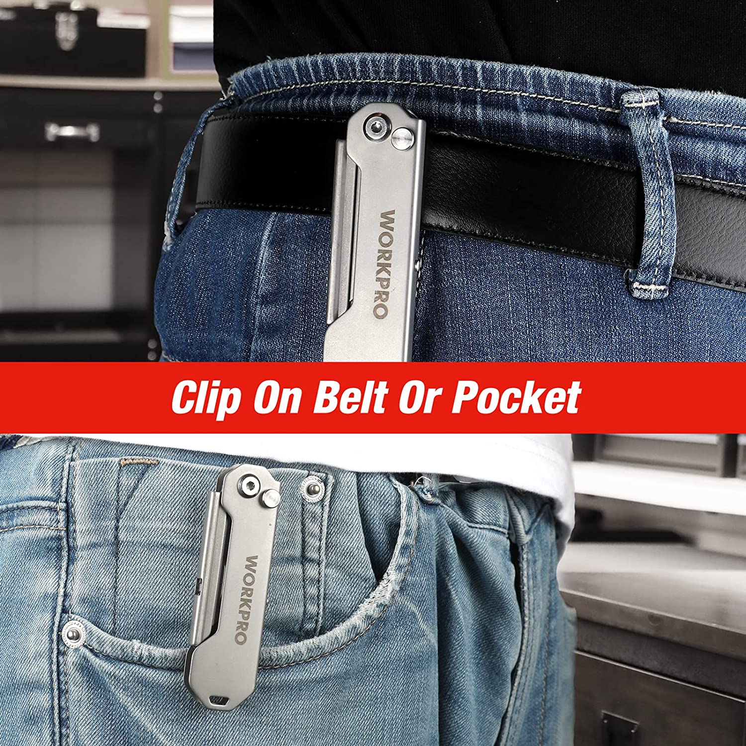 WORKPRO Quick Change Folding Pocket Utility Knife Mini Stainless Steel Folding Knife with Belt Clip - Image 6