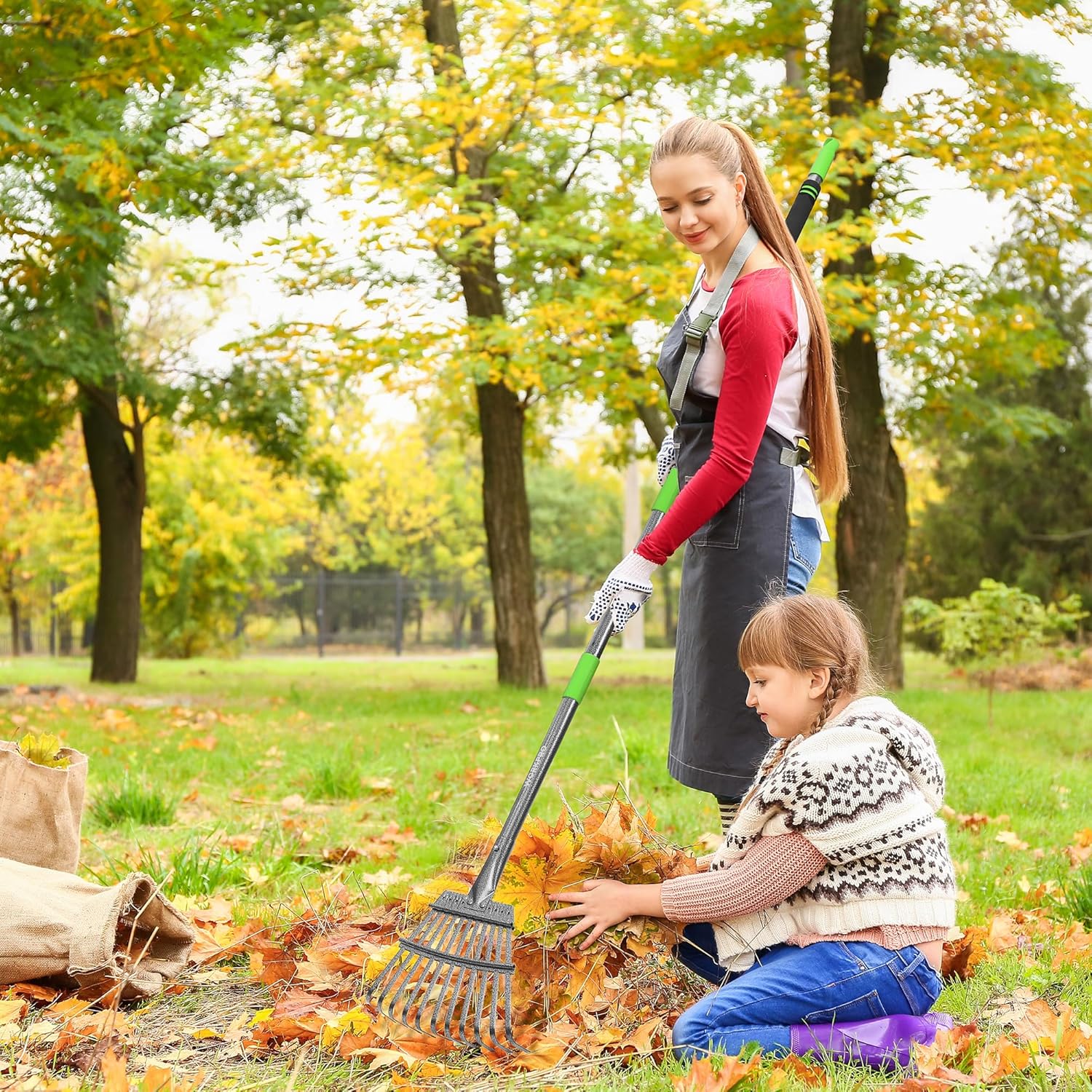 WORKPRO Rake, Small Rake for Leaves with 72” Adjustable Long Handle, 11 Steel Tines, Heavy Duty Metal Leaf Rakes for Garden, Lawn, Yard, Shrub, Flower Bed, Narrow Rakes 9" Wide Head for Tight Spaces - Image 2