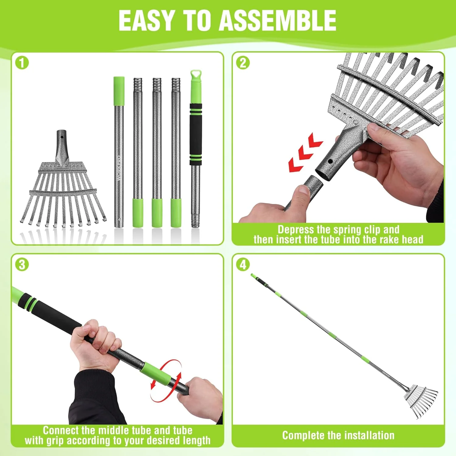 WORKPRO Rake, Small Rake for Leaves with 72” Adjustable Long Handle, 11 Steel Tines, Heavy Duty Metal Leaf Rakes for Garden, Lawn, Yard, Shrub, Flower Bed, Narrow Rakes 9" Wide Head for Tight Spaces - Image 6