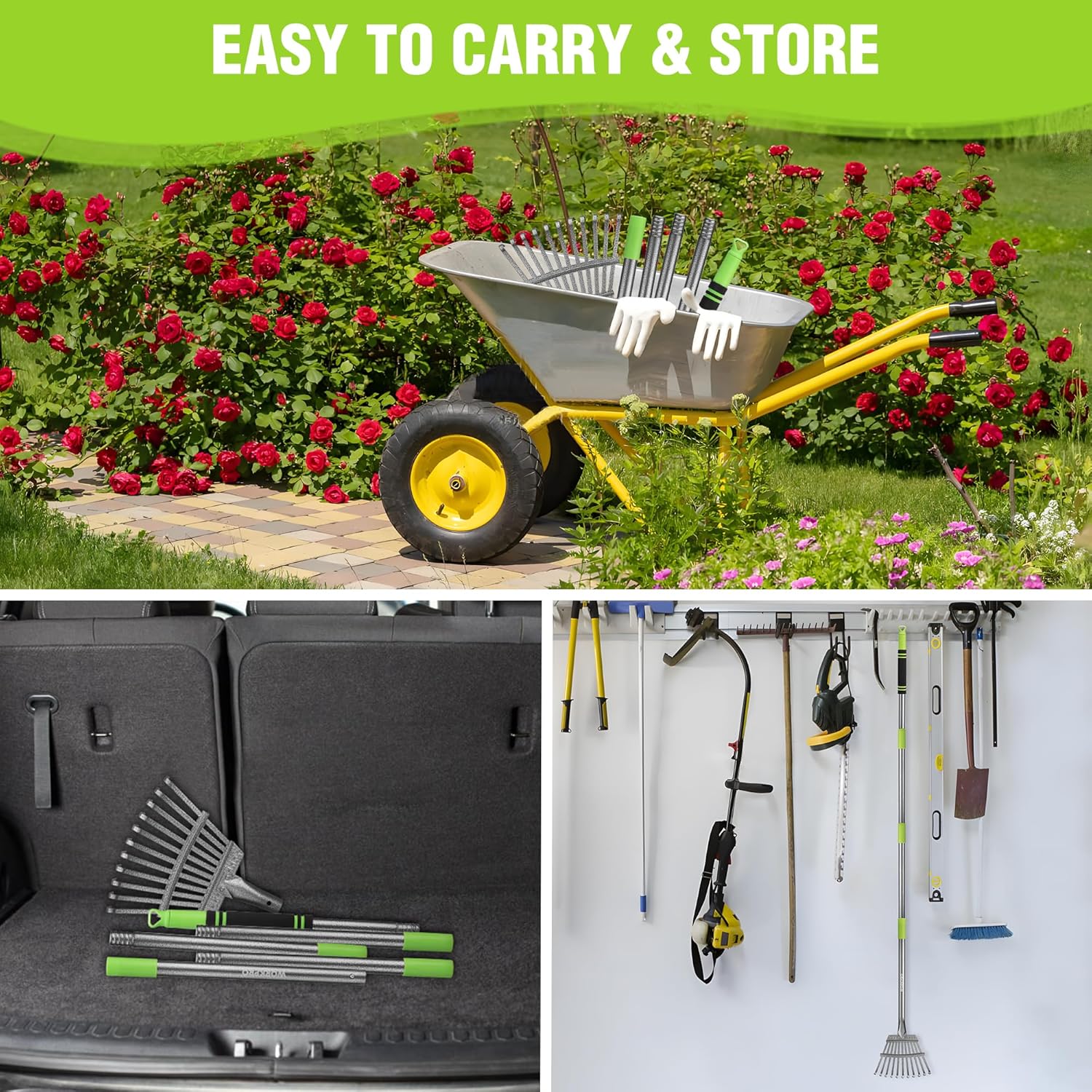 WORKPRO Rake, Small Rake for Leaves with 72” Adjustable Long Handle, 11 Steel Tines, Heavy Duty Metal Leaf Rakes for Garden, Lawn, Yard, Shrub, Flower Bed, Narrow Rakes 9" Wide Head for Tight Spaces - Image 7