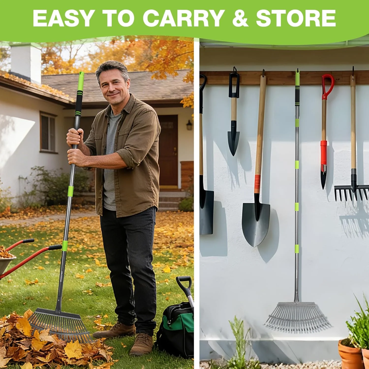 WORKPRO Rakes, Small Leaf Rake with 73” Adjustable Long Handle, Narrow Metal Garden Rake with 25 Steel Tines, Heavy Duty Rust-Resistant Lawn Rakes for Yard, Garden, Shrubs, Flower Beds & Tight Spaces - Image 5