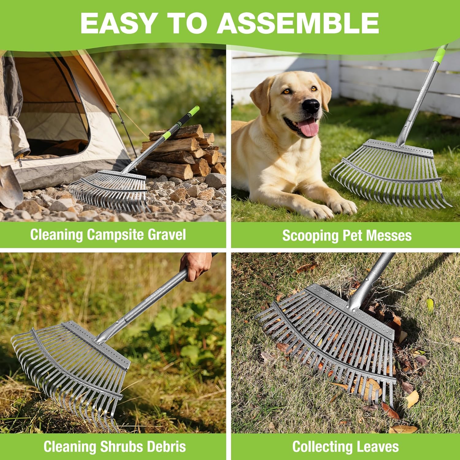 WORKPRO Rakes, Small Leaf Rake with 73” Adjustable Long Handle, Narrow Metal Garden Rake with 25 Steel Tines, Heavy Duty Rust-Resistant Lawn Rakes for Yard, Garden, Shrubs, Flower Beds & Tight Spaces - Image 6