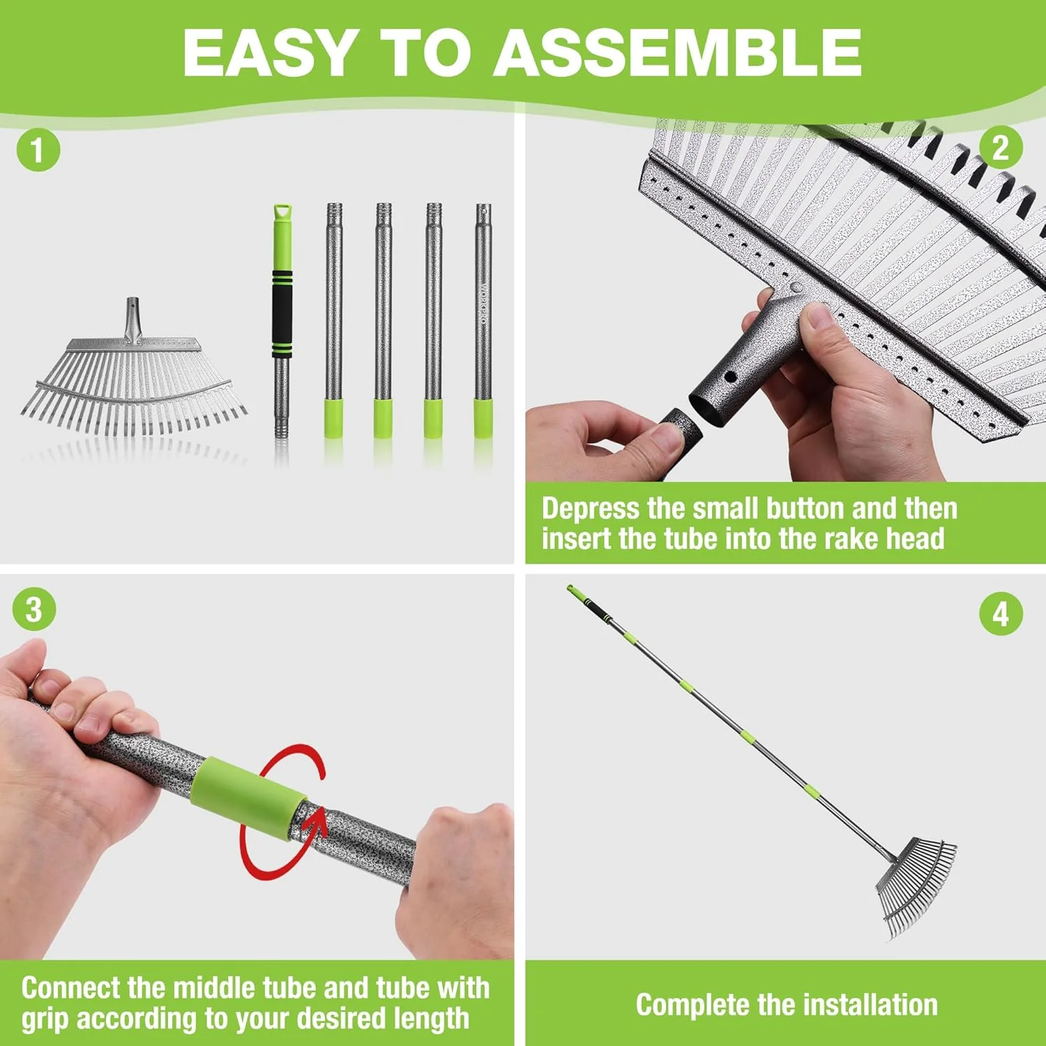 WORKPRO Rakes, Small Leaf Rake with 73” Adjustable Long Handle, Narrow Metal Garden Rake with 25 Steel Tines, Heavy Duty Rust-Resistant Lawn Rakes for Yard, Garden, Shrubs, Flower Beds & Tight Spaces - Image 7