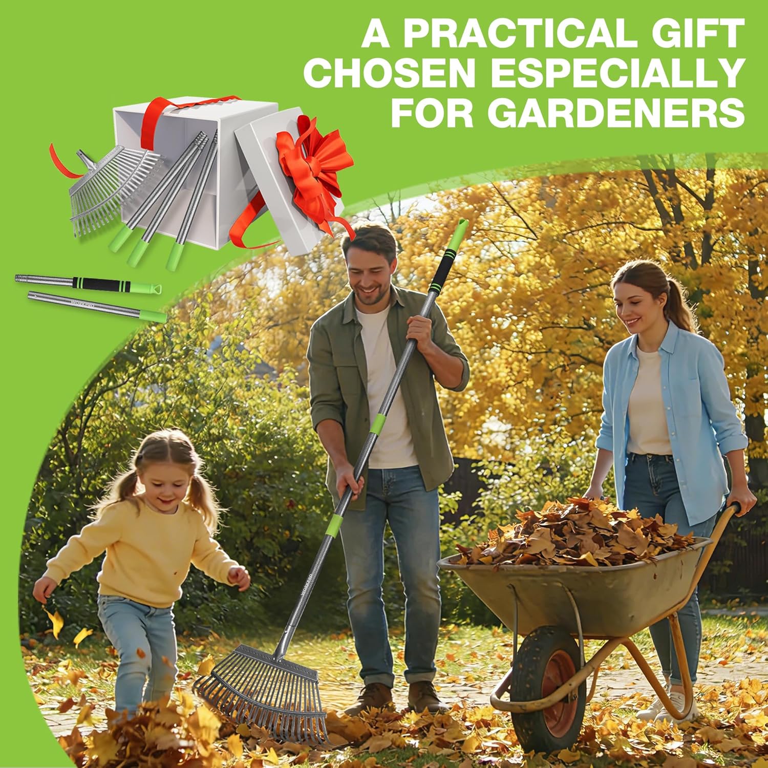 WORKPRO Rakes, Small Leaf Rake with 73” Adjustable Long Handle, Narrow Metal Garden Rake with 25 Steel Tines, Heavy Duty Rust-Resistant Lawn Rakes for Yard, Garden, Shrubs, Flower Beds & Tight Spaces - Image 8
