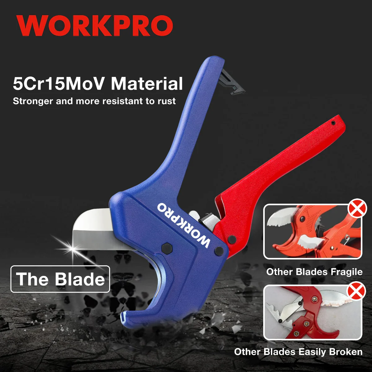 WORKPRO Ratchet PVC Pipe Cutter Tool, Cuts up to 1-5/8", 2-1/2" PEX - Image 4