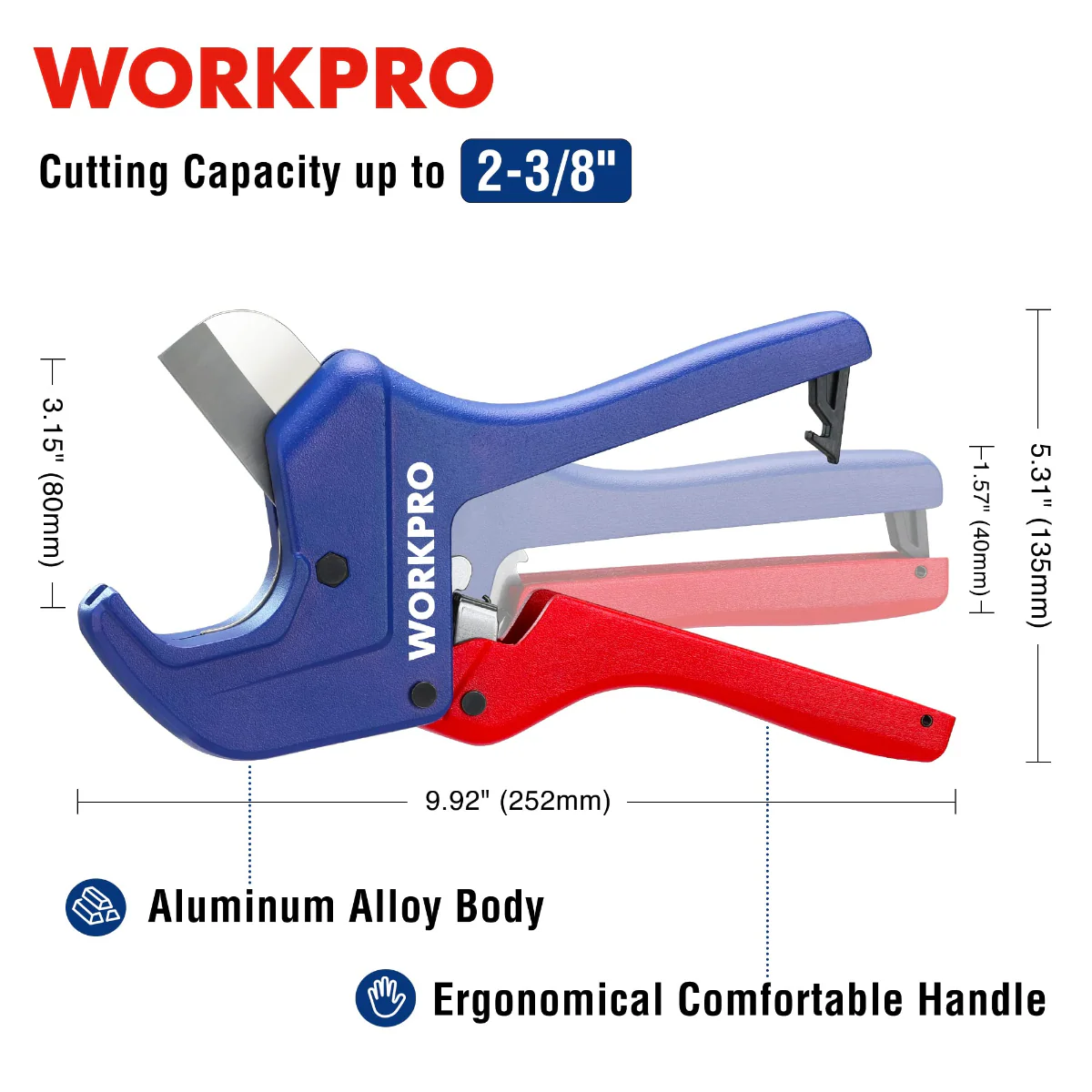 WORKPRO Ratchet PVC Pipe Cutter Tool, Cuts up to 1-5/8", 2-1/2" PEX - Image 7