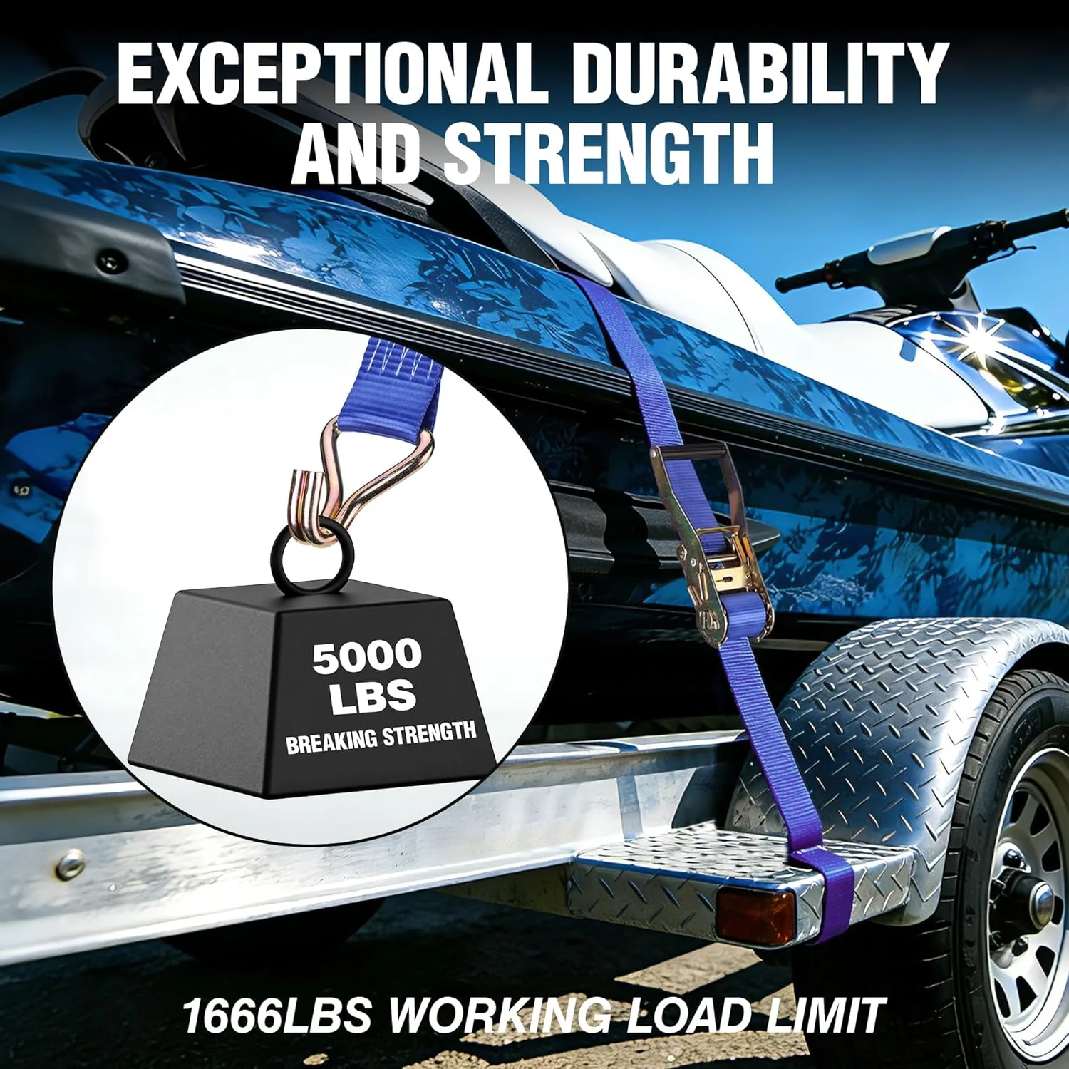 WORKPRO Ratchet Tie Down Straps, 6-Pack | 2" x 15' | 5000 lbs Break Strength Heavy Duty Ratchet Straps, Fits for Moving Appliances Motorcycle ATV Truck (Blue) - Image 2