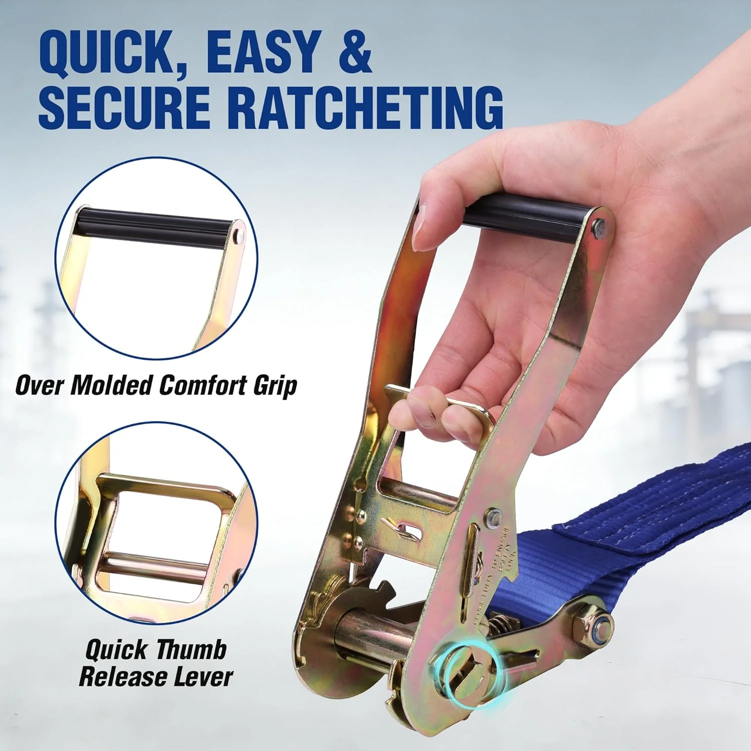 WORKPRO Ratchet Tie Down Straps, 6-Pack | 2" x 15' | 5000 lbs Break Strength Heavy Duty Ratchet Straps, Fits for Moving Appliances Motorcycle ATV Truck (Blue) - Image 3