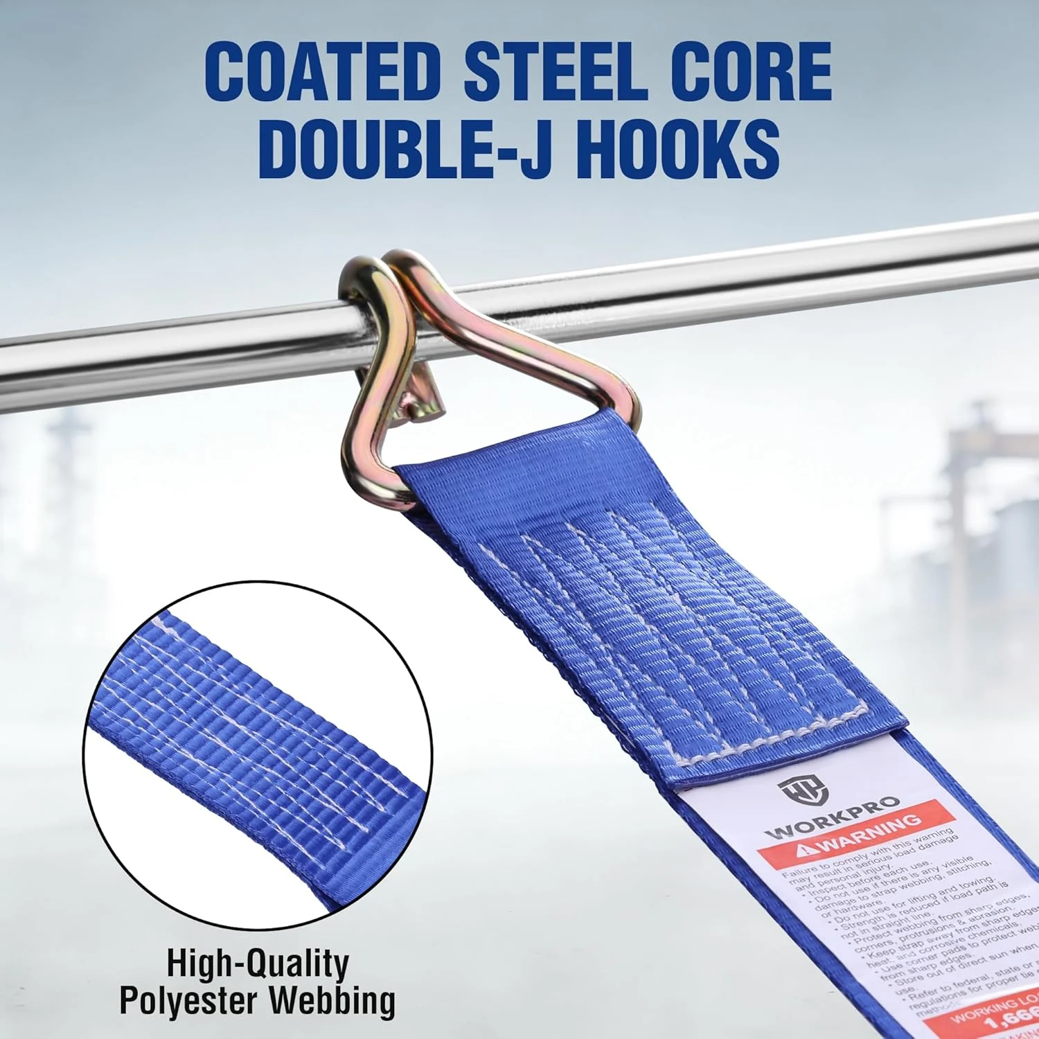 WORKPRO Ratchet Tie Down Straps, 6-Pack | 2" x 15' | 5000 lbs Break Strength Heavy Duty Ratchet Straps, Fits for Moving Appliances Motorcycle ATV Truck (Blue) - Image 5