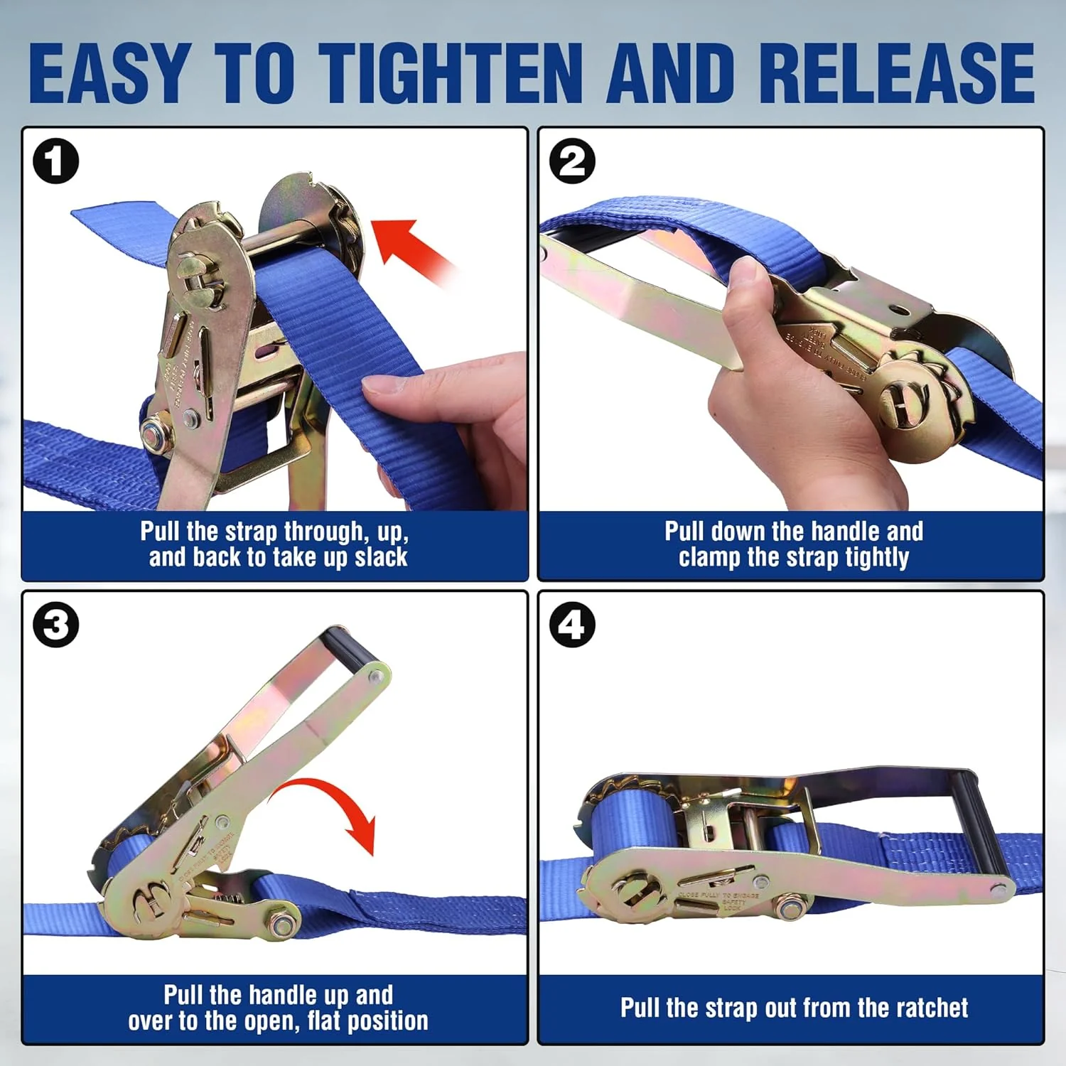 WORKPRO Ratchet Tie Down Straps, 6-Pack | 2" x 15' | 5000 lbs Break Strength Heavy Duty Ratchet Straps, Fits for Moving Appliances Motorcycle ATV Truck (Blue) - Image 7