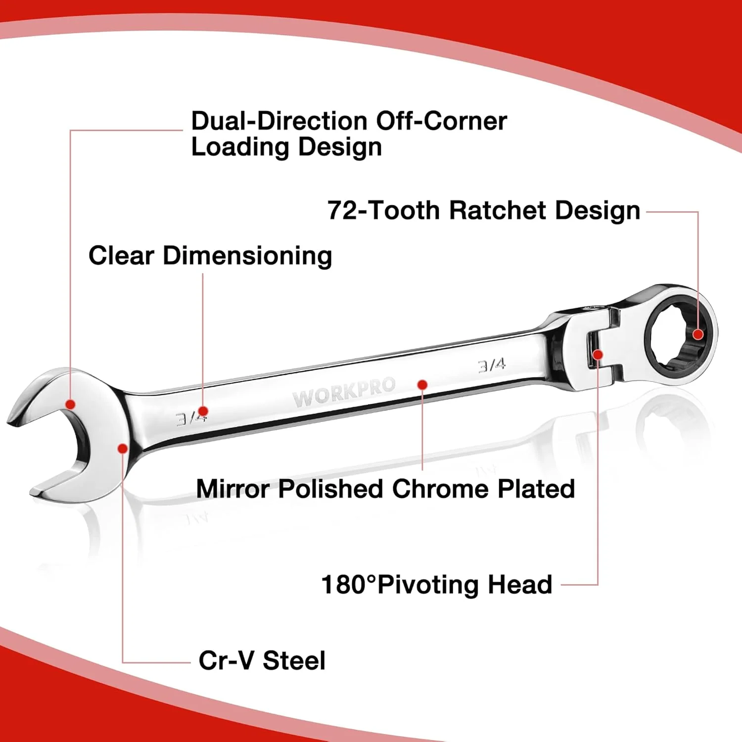 WORKPRO Ratcheting Combination Wrench Set, 8-piece Flex-Head Anti-Slip Set Metric 8-17 mm, 72-Teeth, Cr-V Constructed, Black Electrophoretic Coating with Rolling Pouch - Image 4